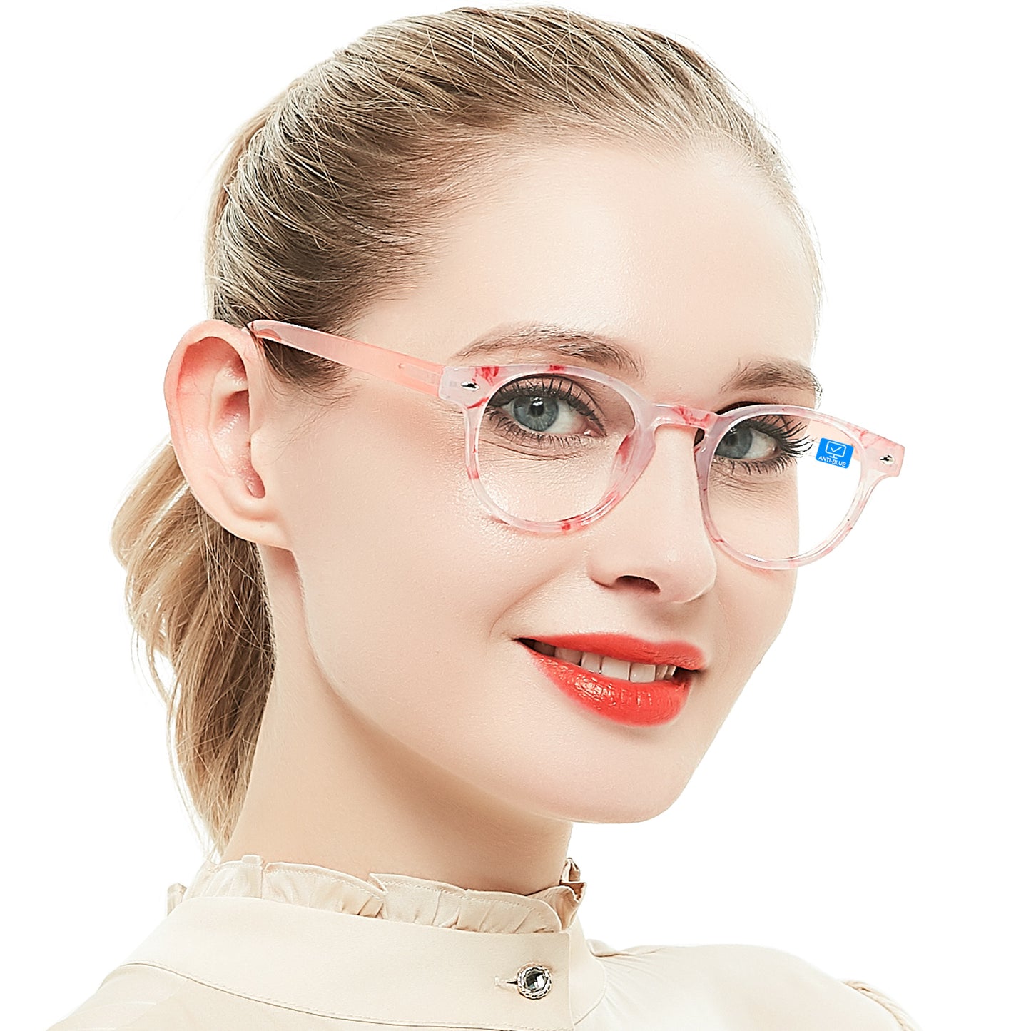 Computer Reading Glasses Blue Light Blocking Round Reader For Women ABL5006