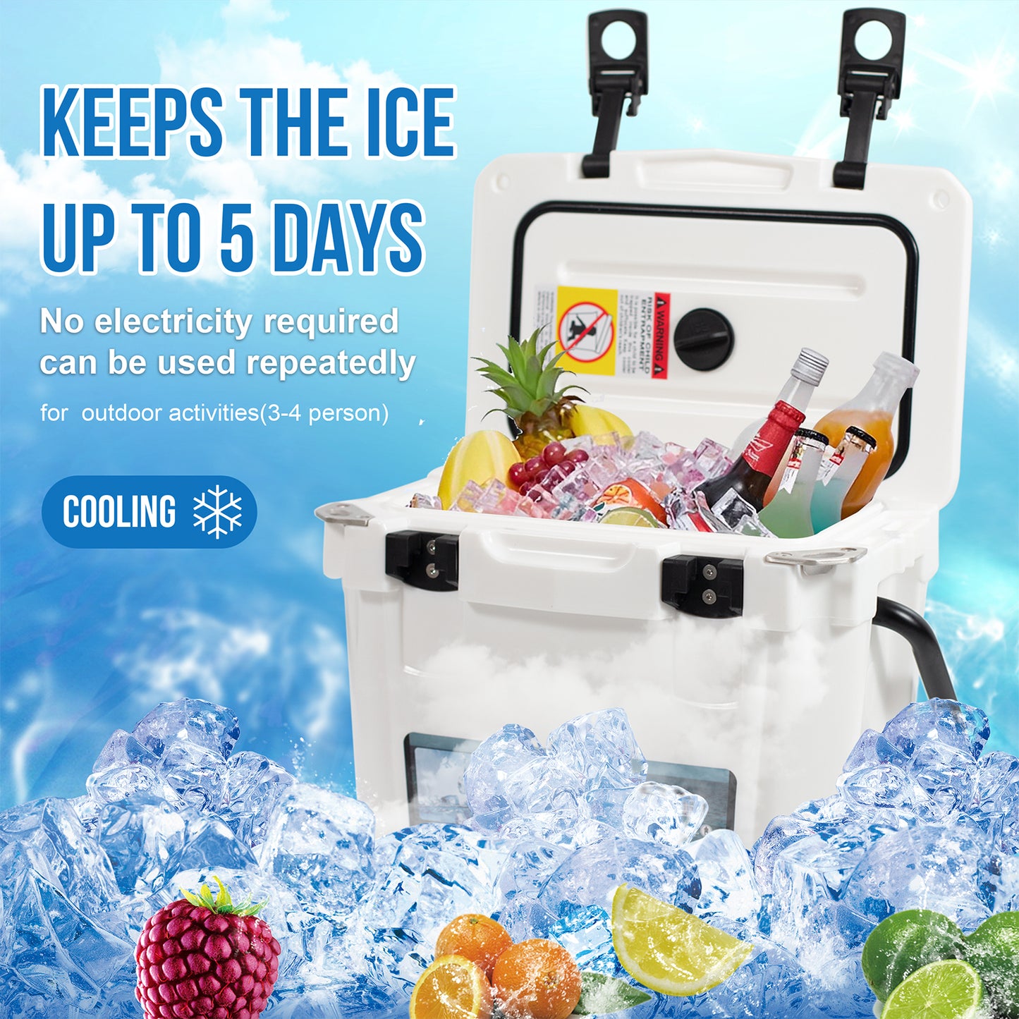 Insulated Portable Cooler with Heavy Duty Handles, Leak-Proof Outdoor Hard Cooler Keeps Ice for up to 5 Days, Great for Beach, Camping, Tailgating, Sports, & More