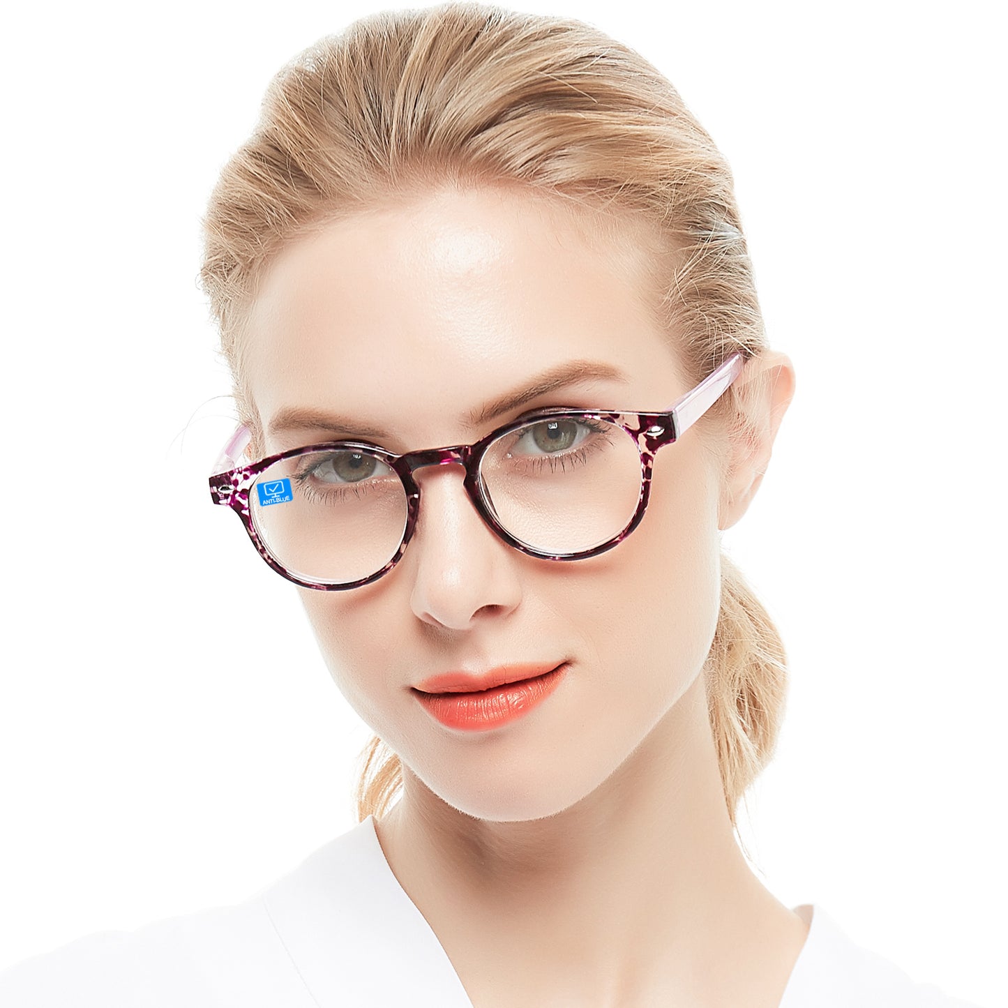 Computer Reading Glasses Blue Light Blocking Round Reader For Women ABL5006