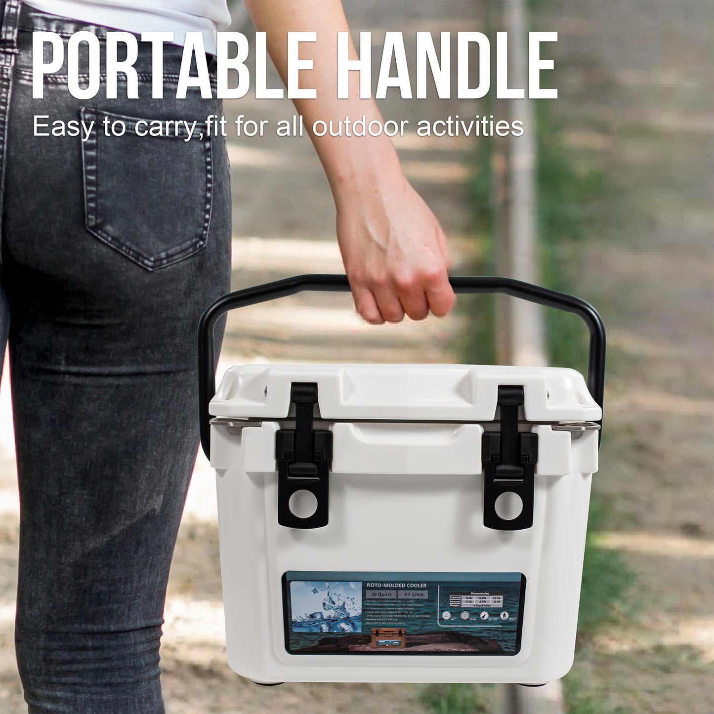 Insulated Portable Cooler with Heavy Duty Handles, Leak-Proof Outdoor Hard Cooler Keeps Ice for up to 5 Days, Great for Beach, Camping, Tailgating, Sports, & More
