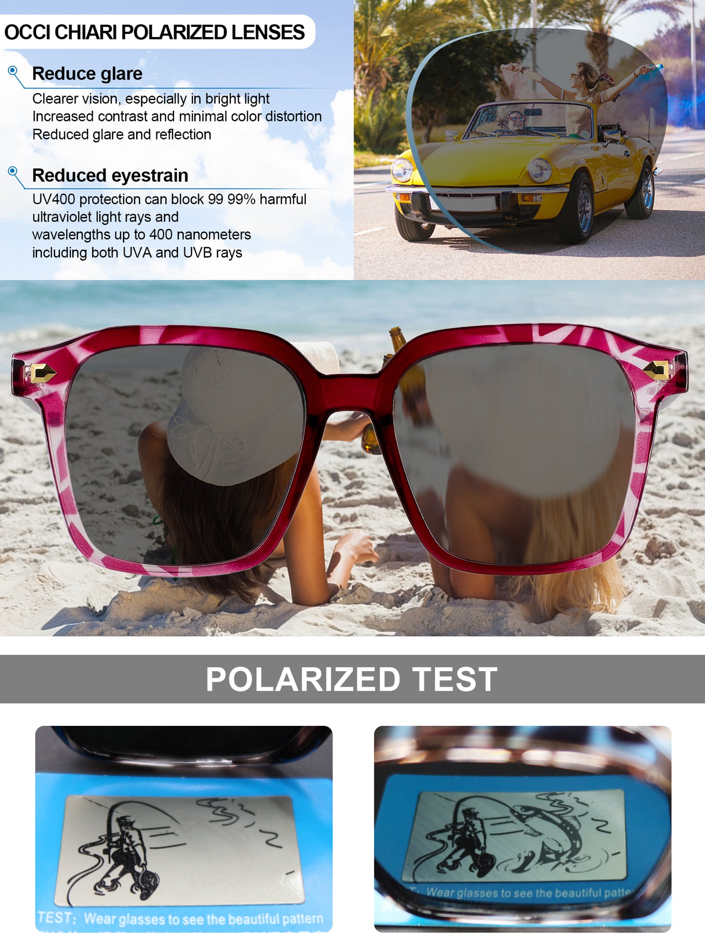 OCCI CHIARI Polarized Sunglasses for Women Vintage Oversized Sun Glasses UV400 Protection OC5072