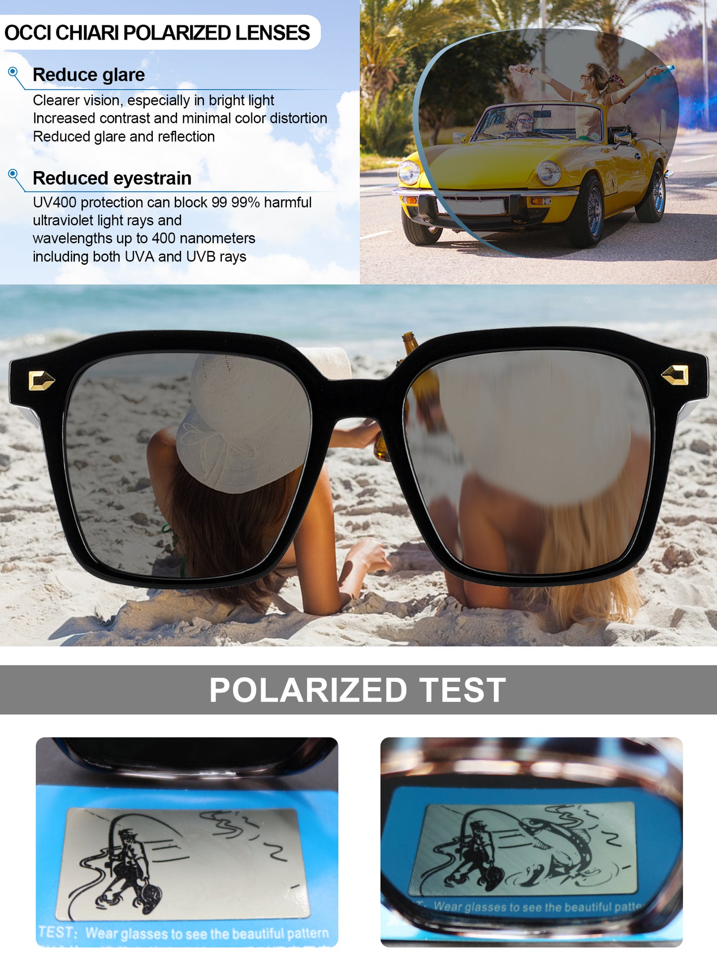 OCCI CHIARI Polarized Sunglasses for Women Vintage Oversized Sun Glasses UV400 Protection OC5072