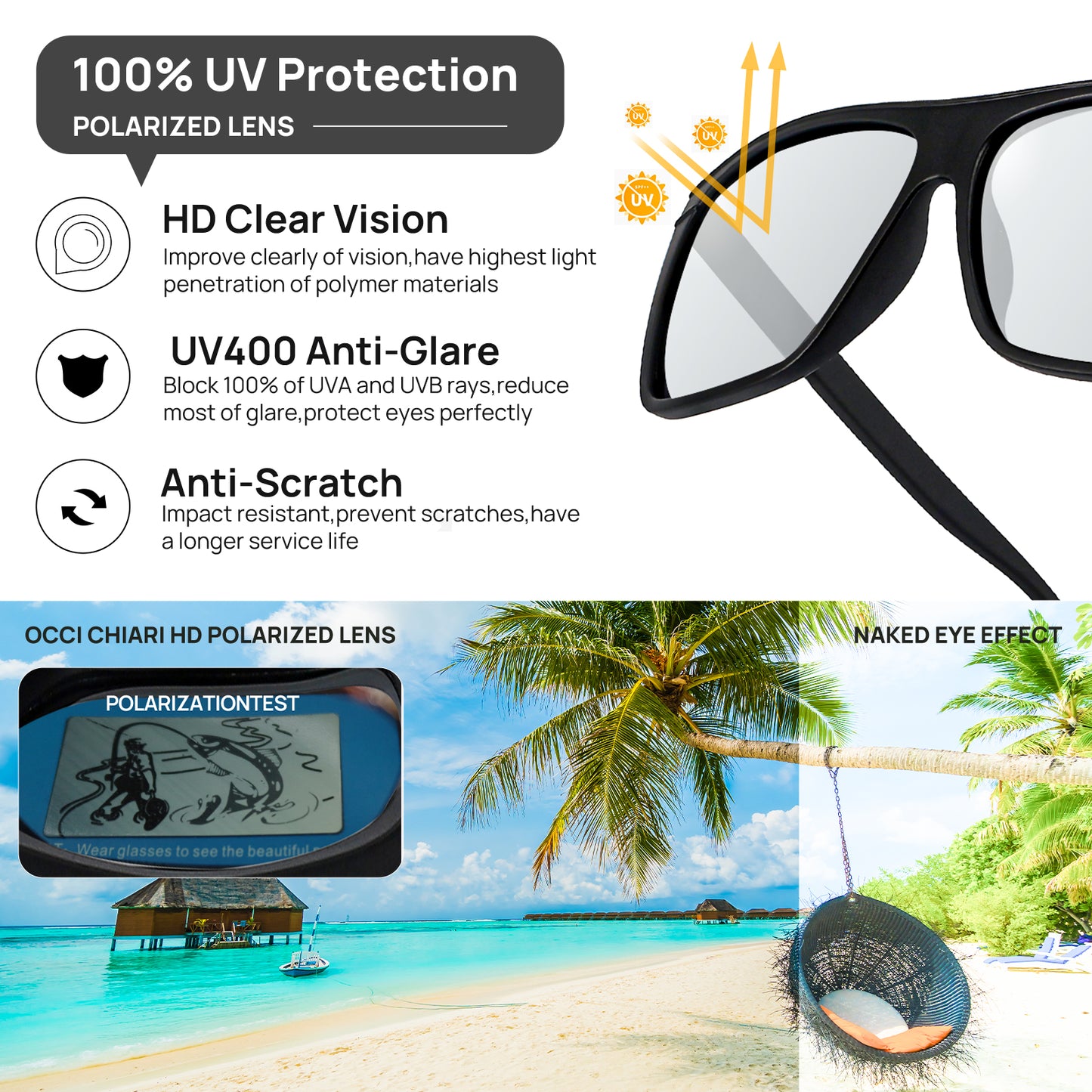 OCCI CHIARI Oversized Polarized Sunglasses Men Fashion Sun Glasses UV400 Protection OC5071