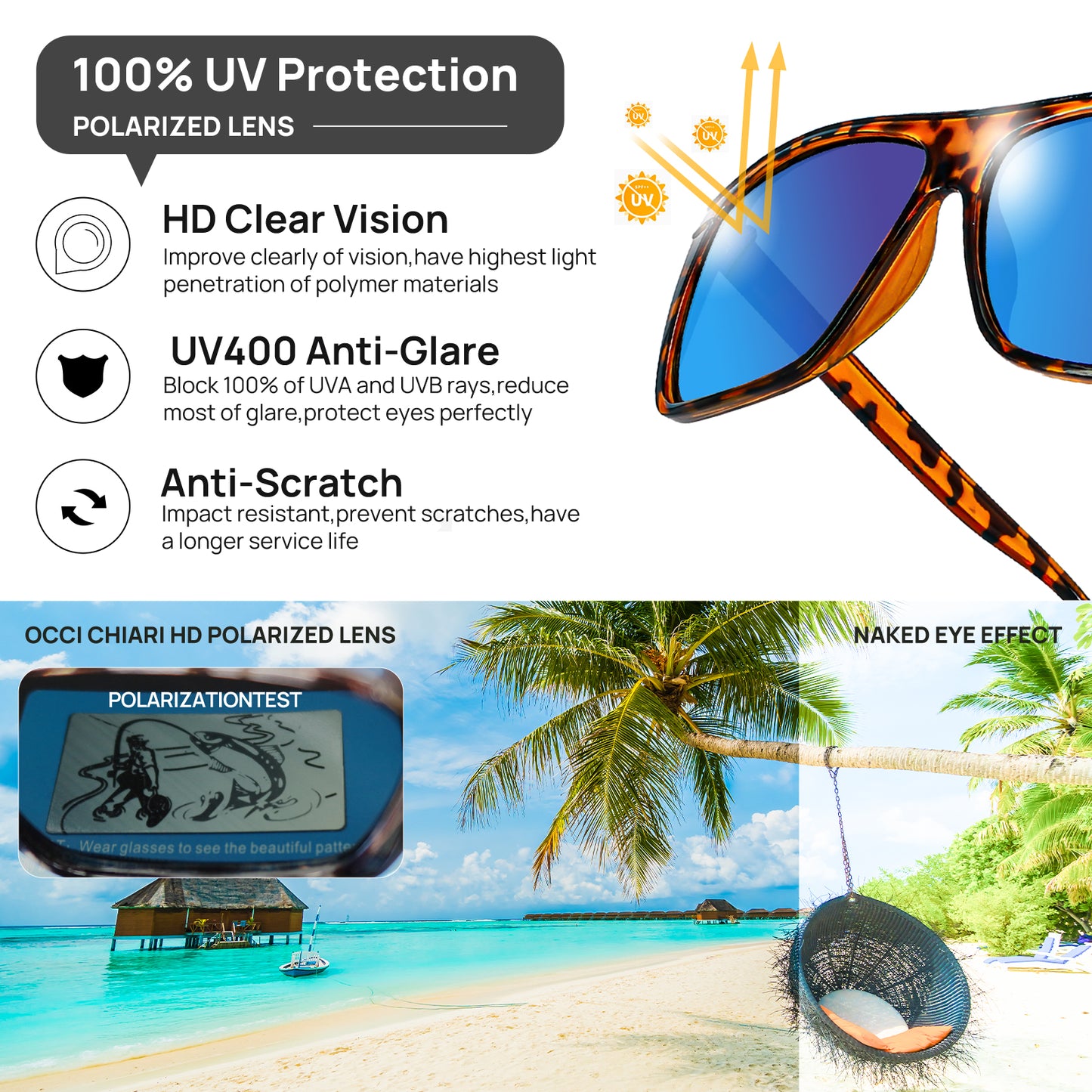 OCCI CHIARI Oversized Polarized Sunglasses Men Fashion Sun Glasses UV400 Protection OC5071
