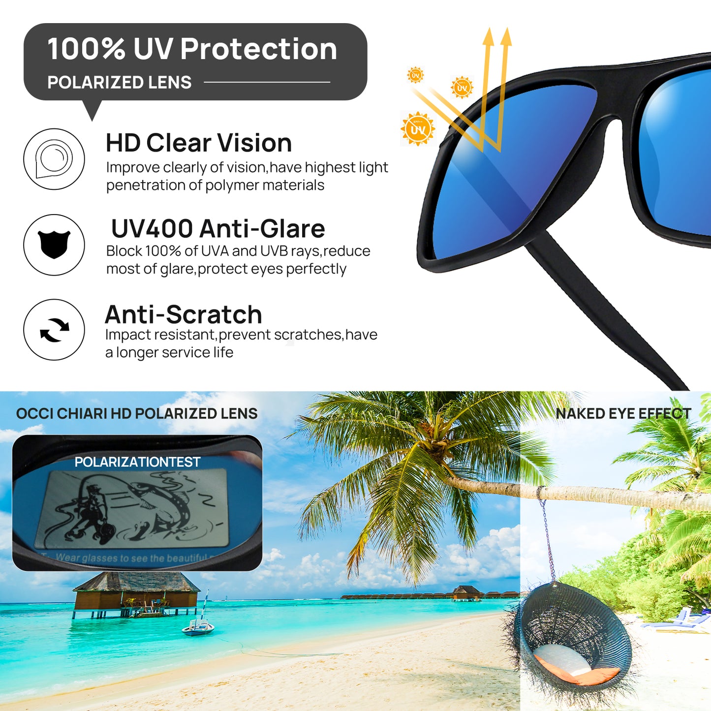 OCCI CHIARI Oversized Polarized Sunglasses Men Fashion Sun Glasses UV400 Protection OC5071