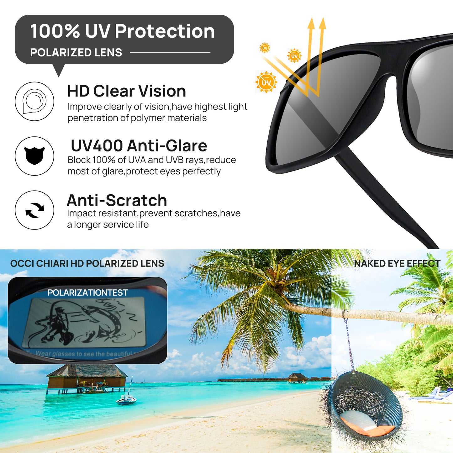 OCCI CHIARI Oversized Polarized Sunglasses Men Fashion Sun Glasses UV400 Protection OC5071