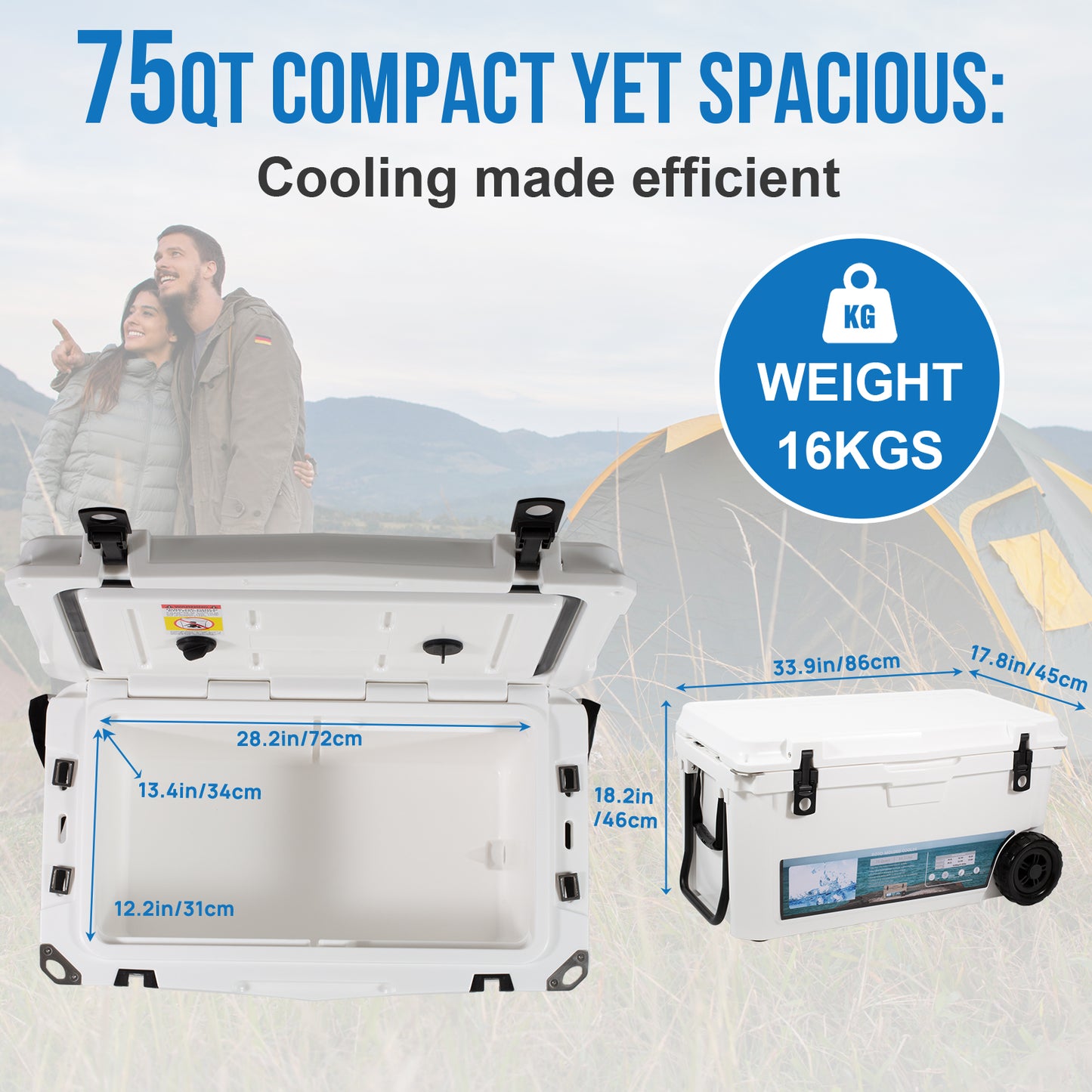 Insulated Portable Cooler with Heavy Duty Handles, Leak-Proof Outdoor Hard Cooler Keeps Ice for up to 5 Days, Great for Beach, Camping, Tailgating, Sports, & More