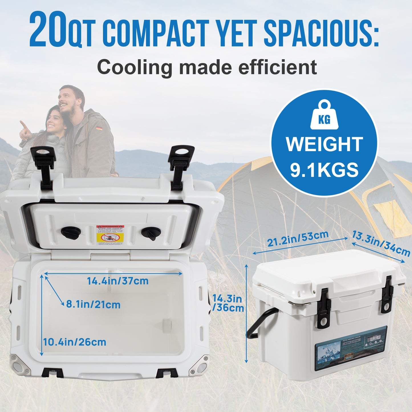 Insulated Portable Cooler with Heavy Duty Handles, Leak-Proof Outdoor Hard Cooler Keeps Ice for up to 5 Days, Great for Beach, Camping, Tailgating, Sports, & More