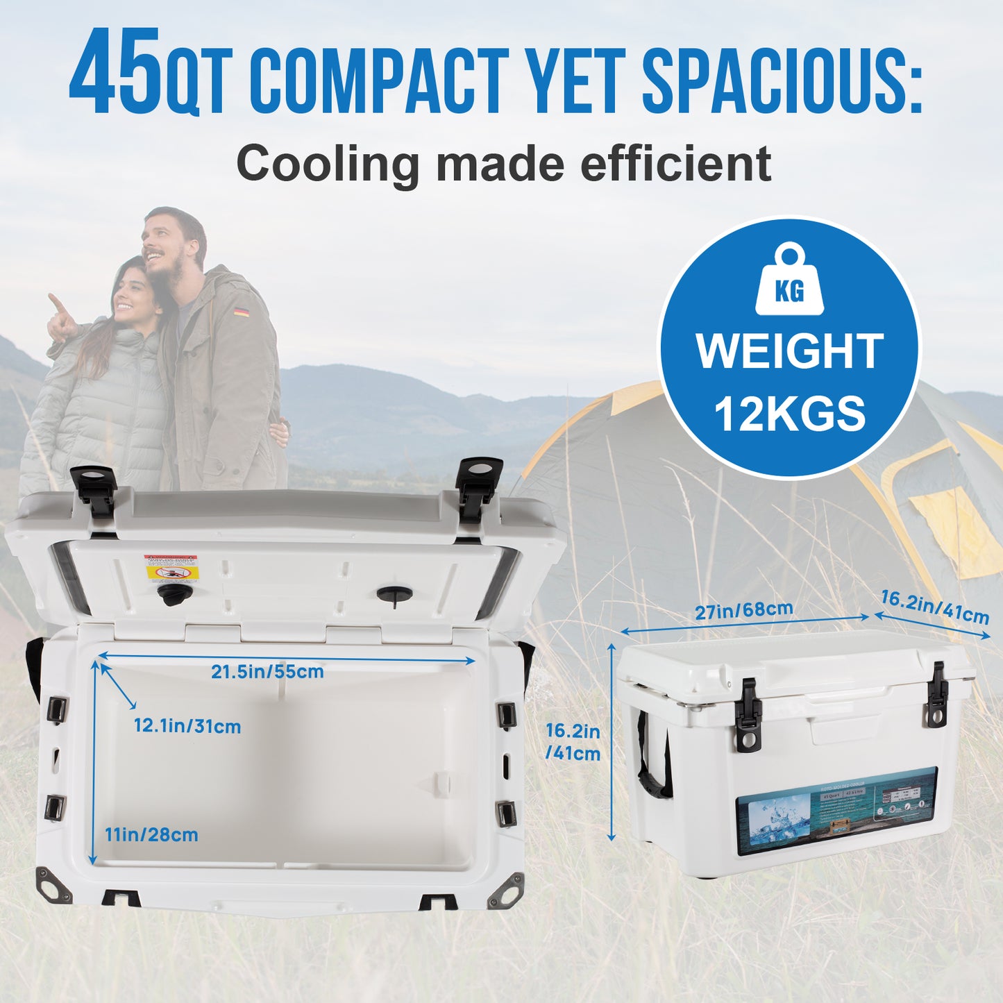 Insulated Portable Cooler with Heavy Duty Handles, Leak-Proof Outdoor Hard Cooler Keeps Ice for up to 5 Days, Great for Beach, Camping, Tailgating, Sports, & More