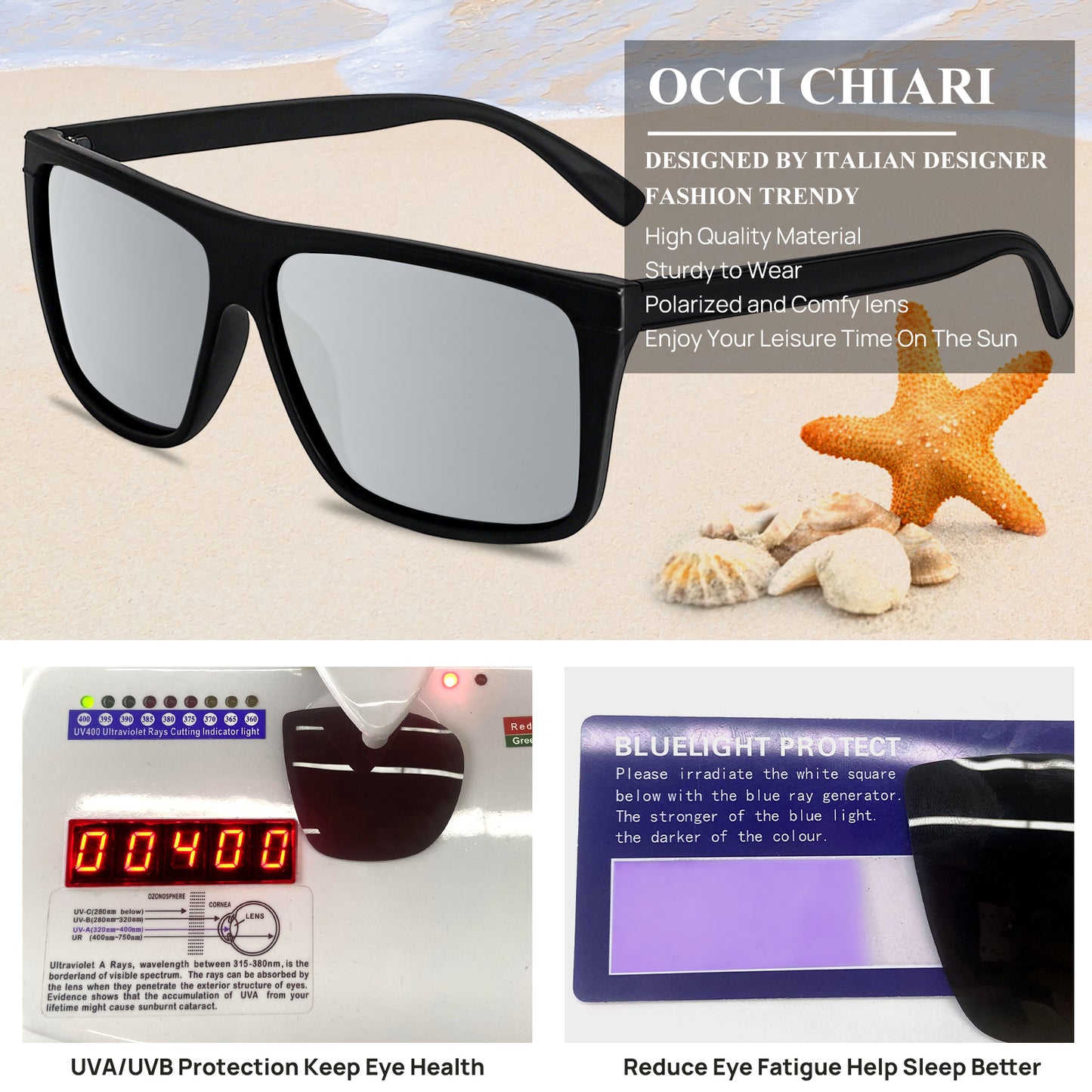 OCCI CHIARI Oversized Polarized Sunglasses Men Fashion Sun Glasses UV400 Protection OC5071