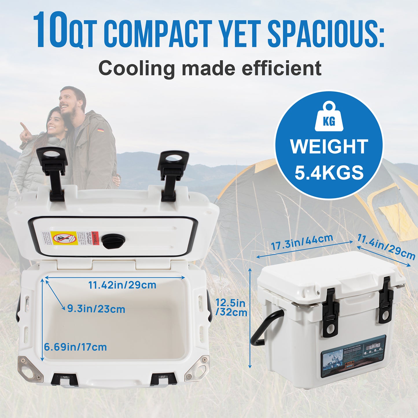 Insulated Portable Cooler with Heavy Duty Handles, Leak-Proof Outdoor Hard Cooler Keeps Ice for up to 5 Days, Great for Beach, Camping, Tailgating, Sports, & More