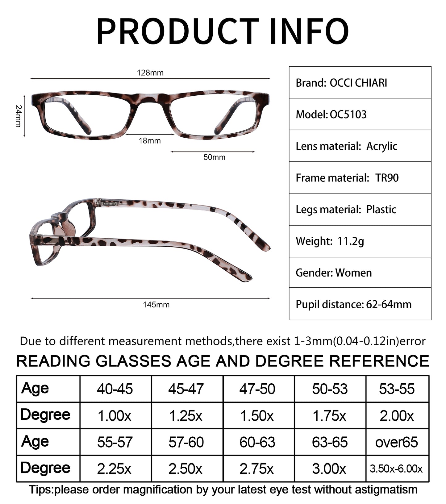 OCCI CHIARI Reading Glasses Women Men's Reader OC5103