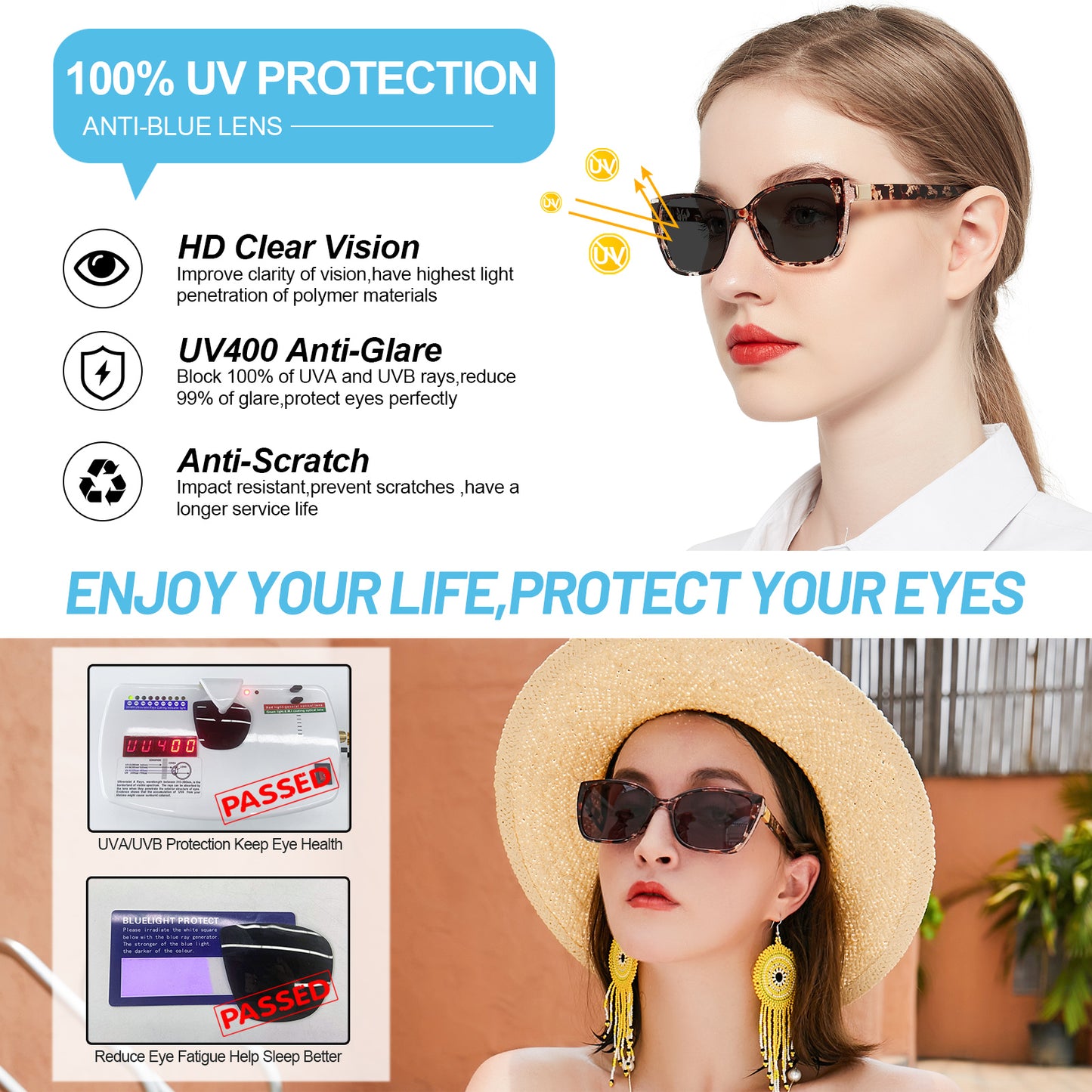 OCCI CHIARI Bifocal Reading Sunglasses Womems Large Blue Light Blocking Sun Readers Outdoor UV400 ABL5117BS