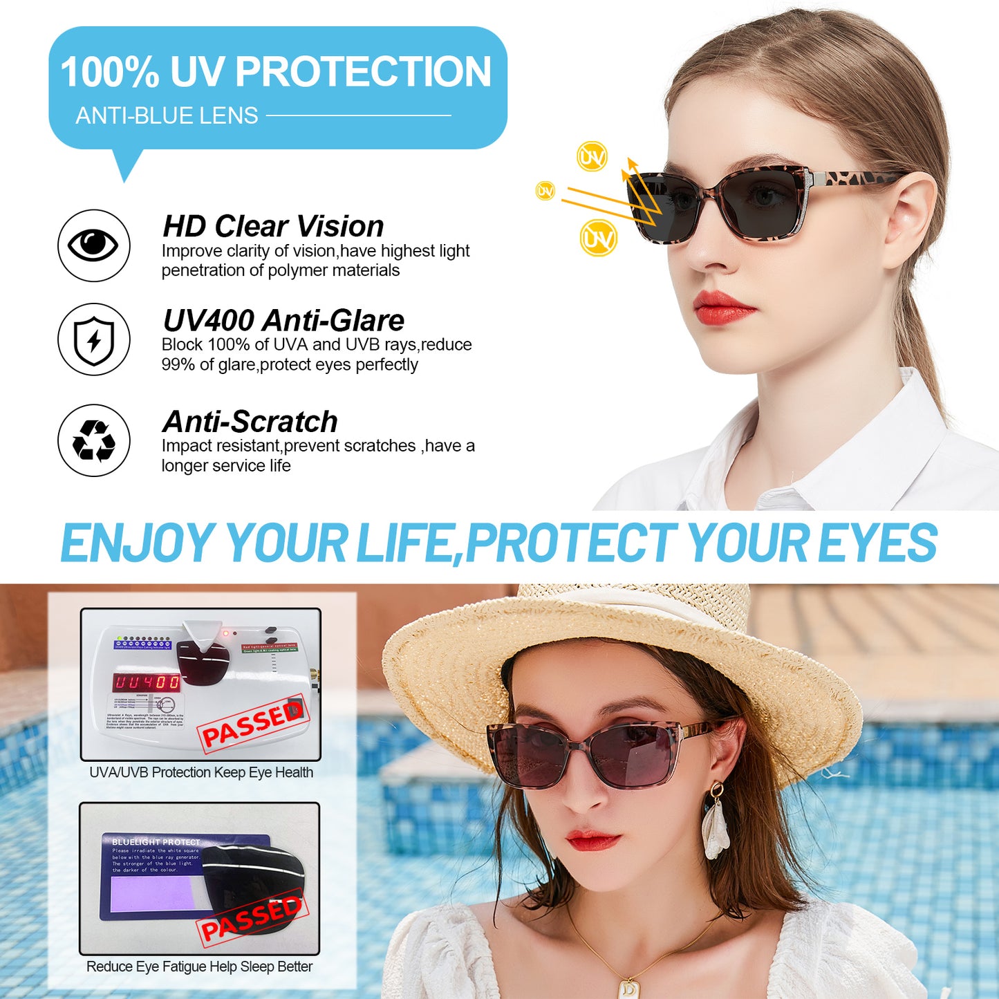 OCCI CHIARI Bifocal Reading Sunglasses Womems Large Blue Light Blocking Sun Readers Outdoor UV400 ABL5117BS