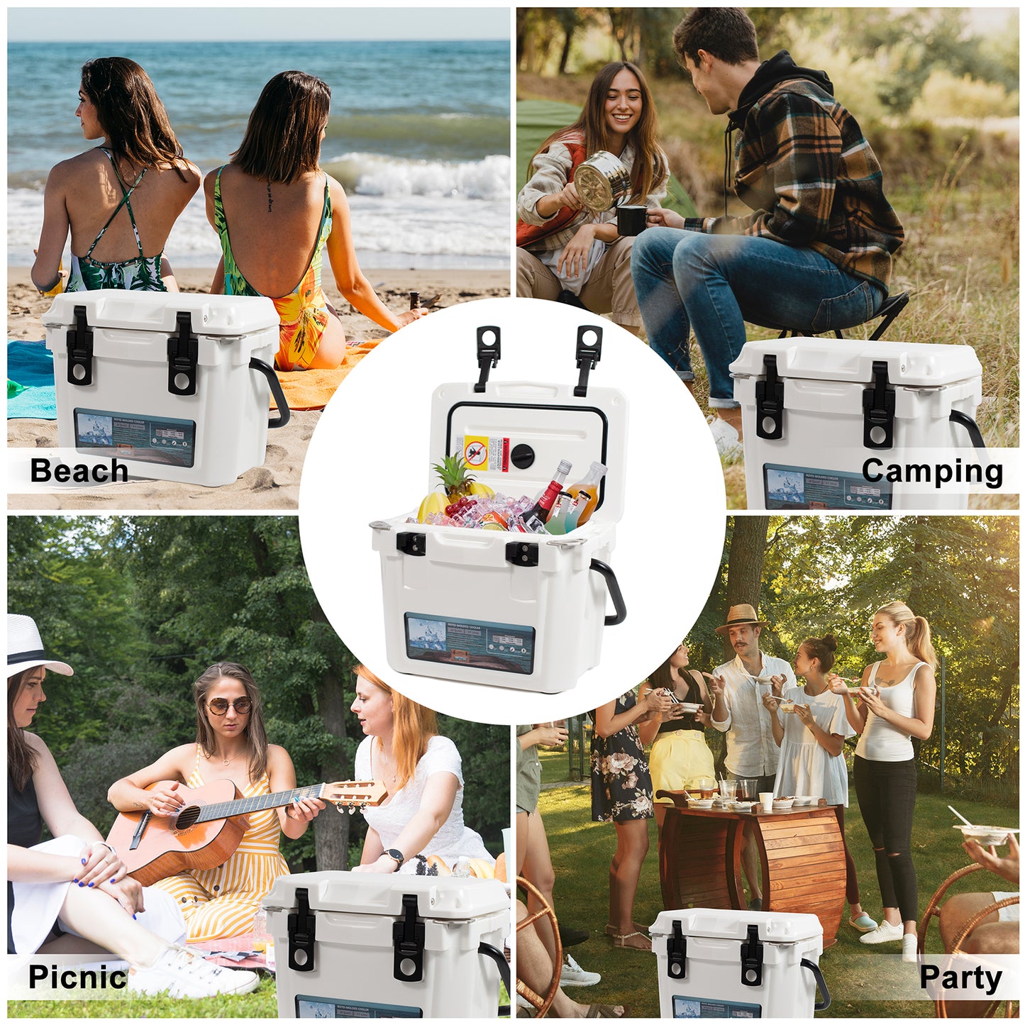 Insulated Portable Cooler with Heavy Duty Handles, Leak-Proof Outdoor Hard Cooler Keeps Ice for up to 5 Days, Great for Beach, Camping, Tailgating, Sports, & More