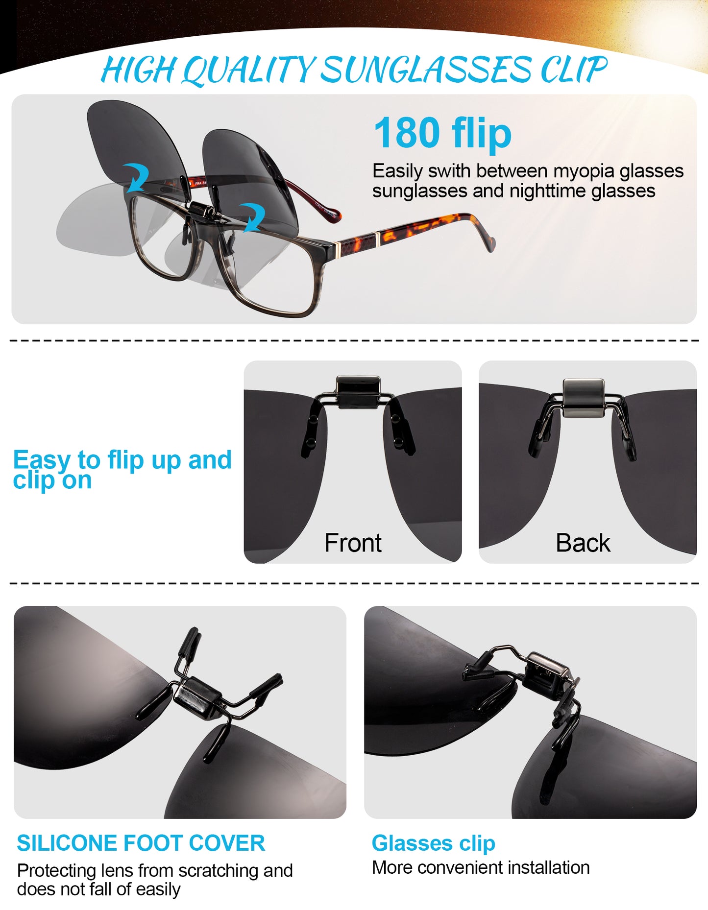 OCCI CHIARI Polarized Flip-up Clip-on Sunglasses for Eyeglasses for Men and Women Outdoor/Driving UV400 9062