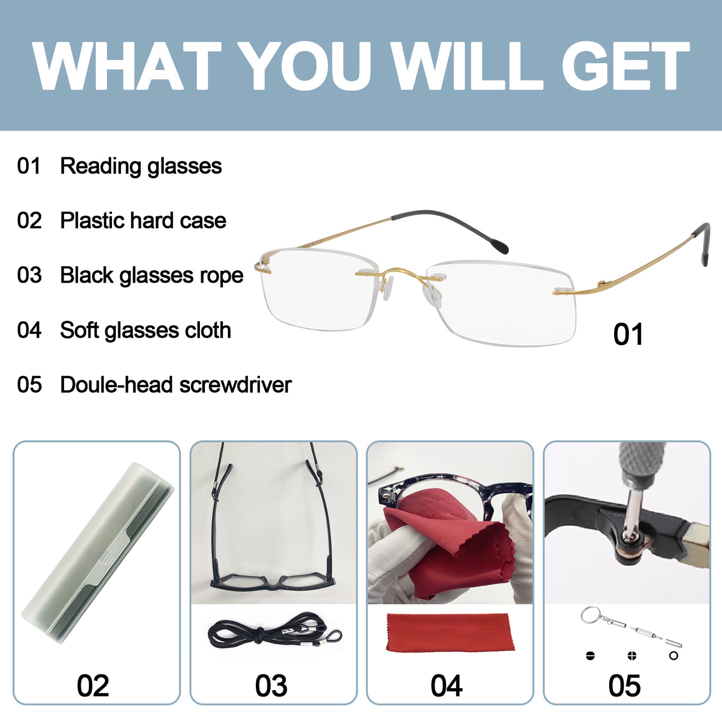 OCCI CHIARI Blue Light Blocking Reading Glasses for Men Titanium Frameless Readers Lightweight ABL5011