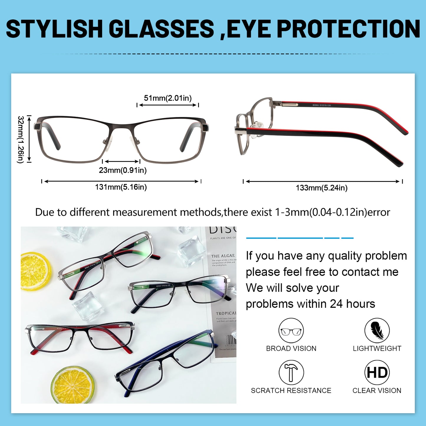 OCCI CHIARI Blue Light Glasses for Petite Women Men Non Prescription Glasses Metal Eyewear Full Rim Optical Frame BONU