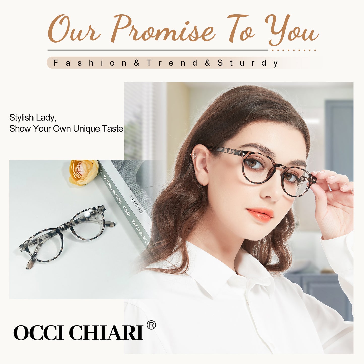 OCCI CHIARI Ladies Reading Glasses for Round Women 1.0+ Spring hinge Comfort Readers OC5006