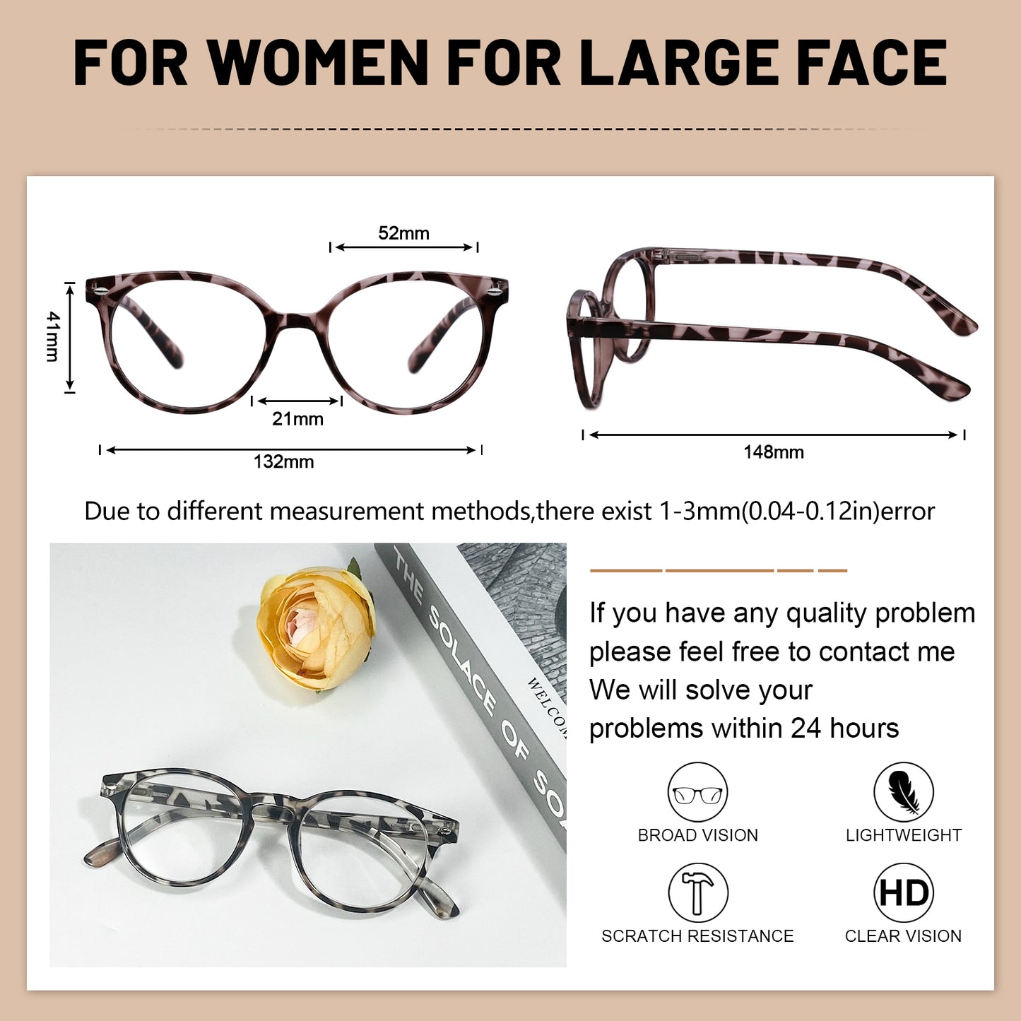 OCCI CHIARI Ladies Reading Glasses for Round Women 1.0+ Spring hinge Comfort Readers OC5006