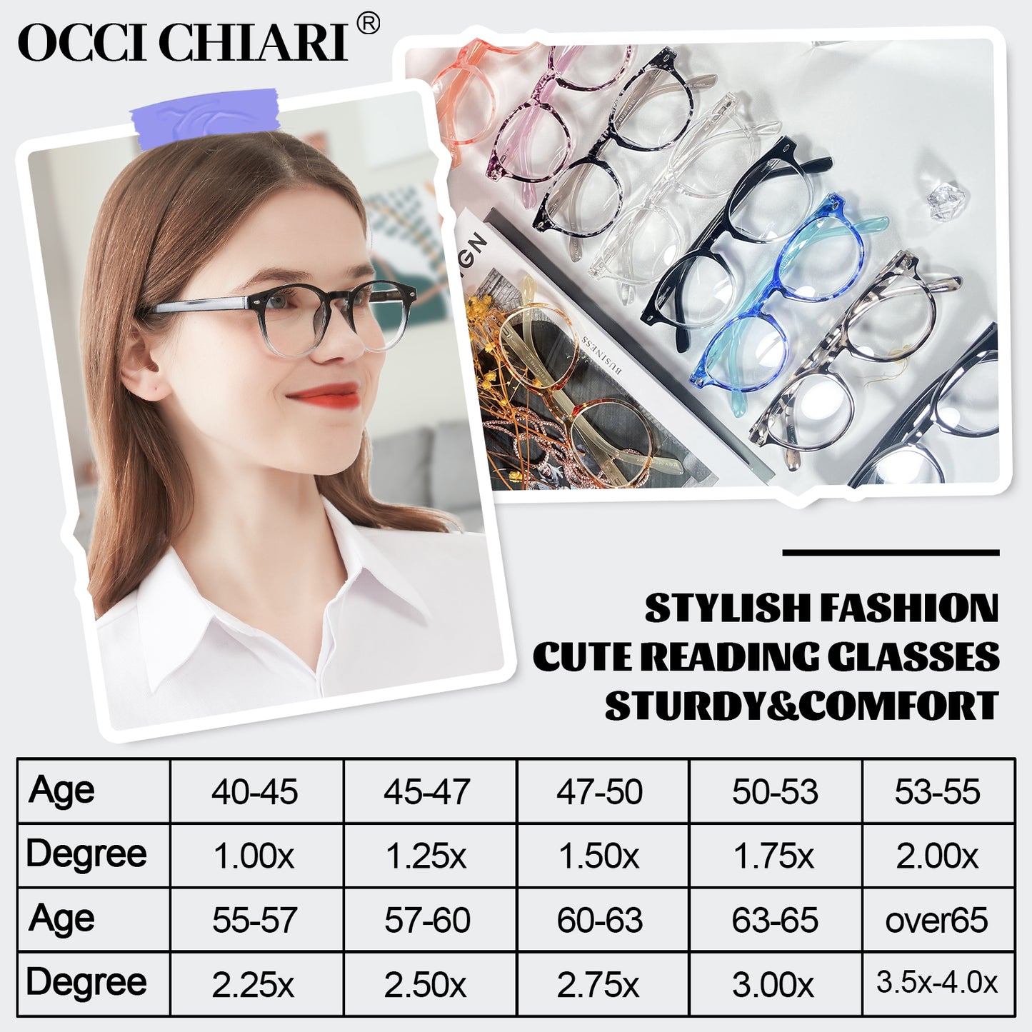 OCCI CHIARI Ladies Reading Glasses for Round Women 1.0+ Spring hinge Comfort Readers OC5006