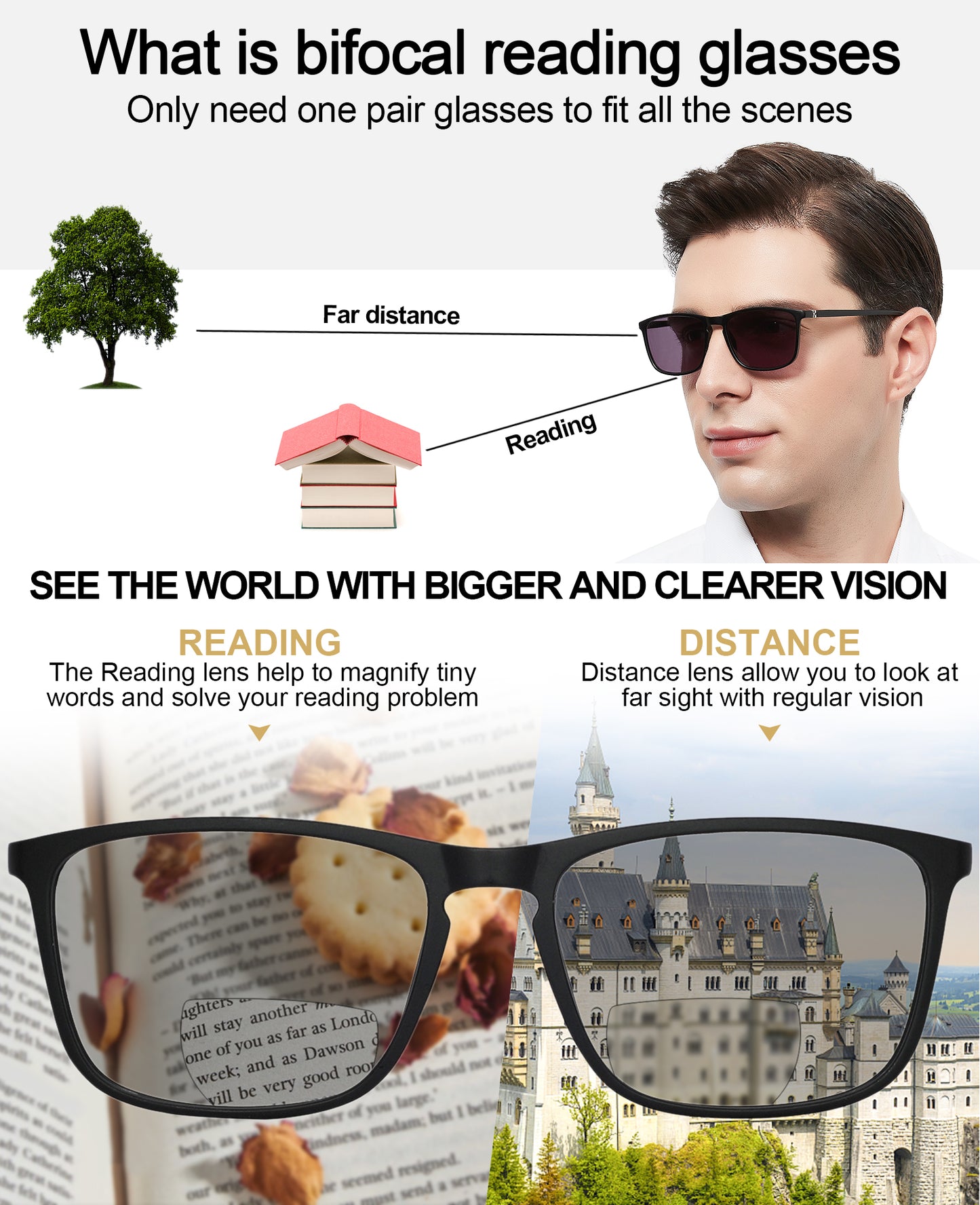 OCCI CHIARI Sun Bifocal Reading Glasses for Men Large Sunglasses Reader UV400 OC5026BS