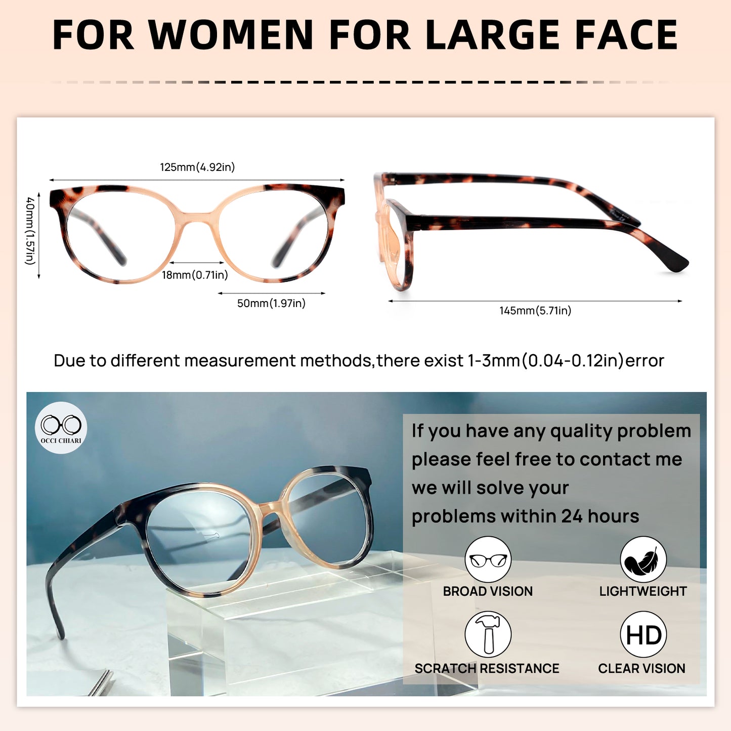 OCCI CHIARI Reading Glasses Lightweight Round Reader OC5017