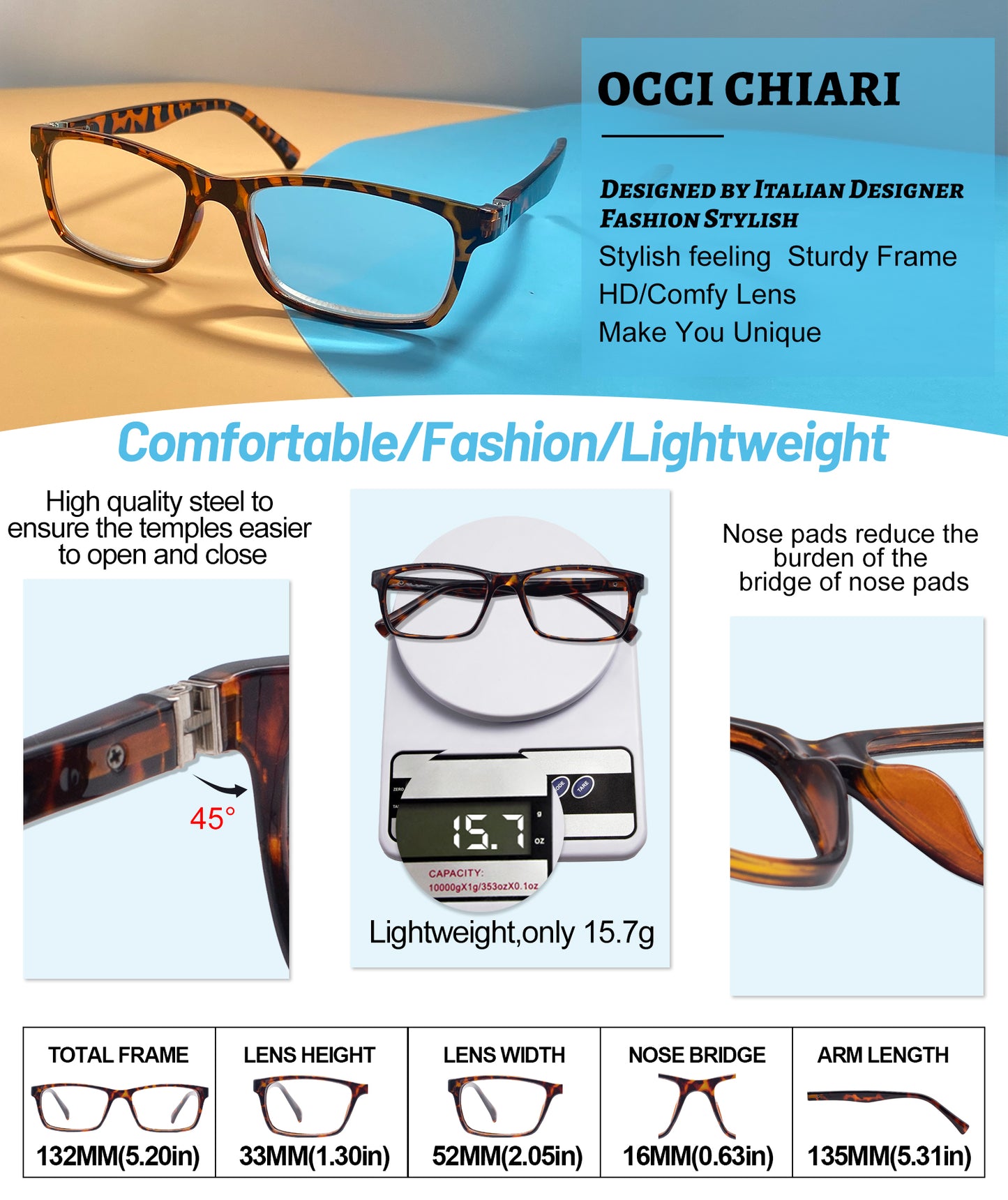 OCCI CHIARI Bifocals Reading Glasses for Men,Transition Square Eye Protection Readers OC5030BB