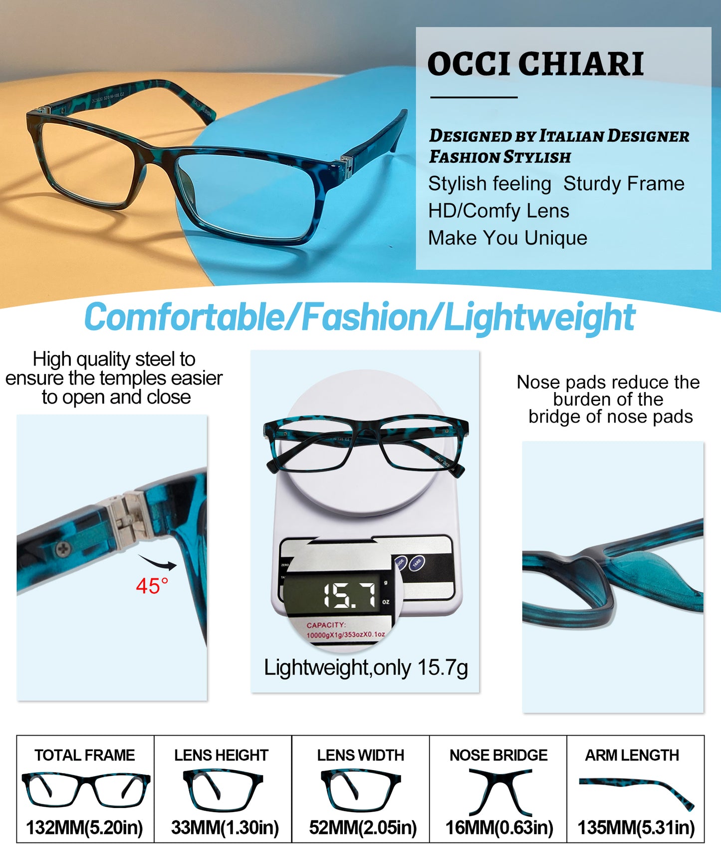 OCCI CHIARI Bifocals Reading Glasses for Men,Transition Square Eye Protection Readers OC5030BB