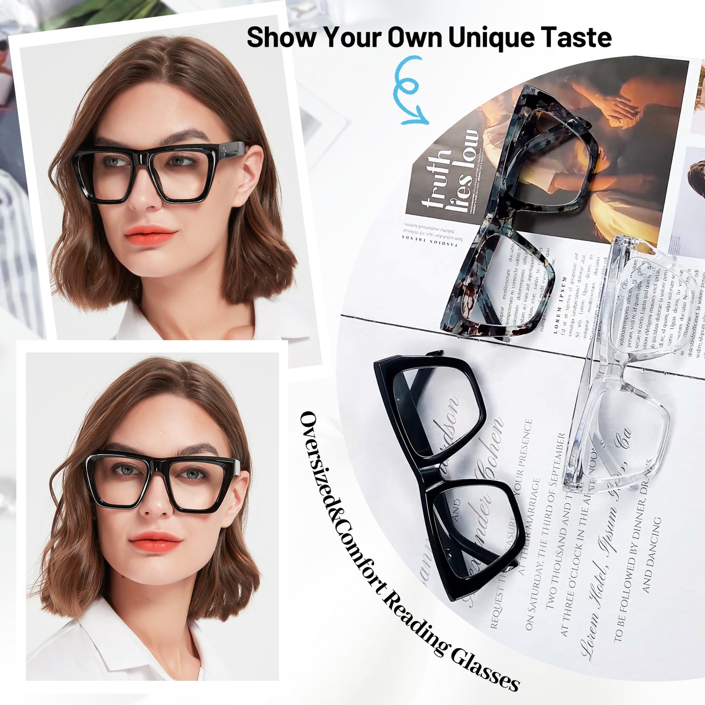 OCCI CHIARI Big Square Reading Glasses Women Comfortable Readers OC5254