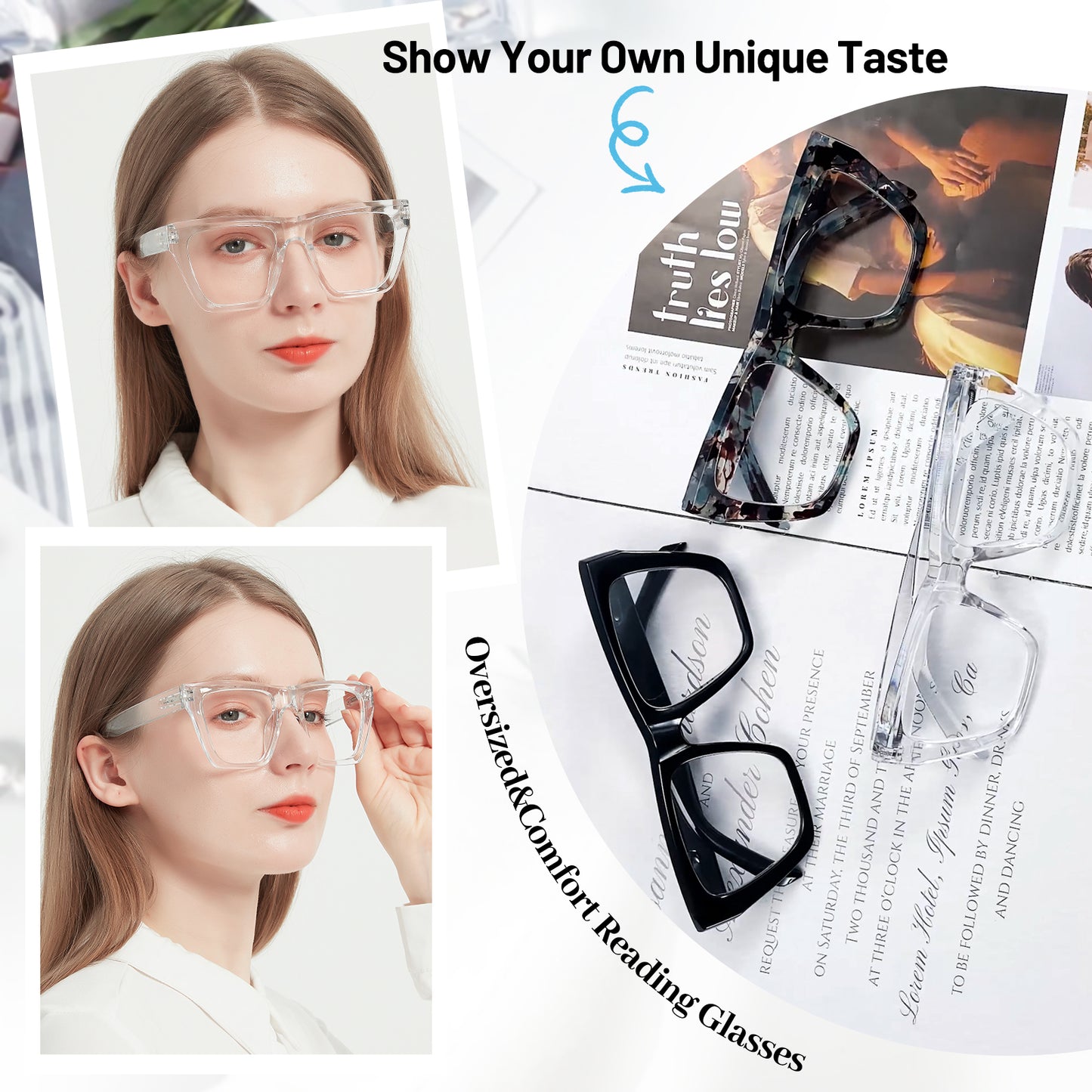 OCCI CHIARI Big Square Reading Glasses Women Comfortable Readers OC5254