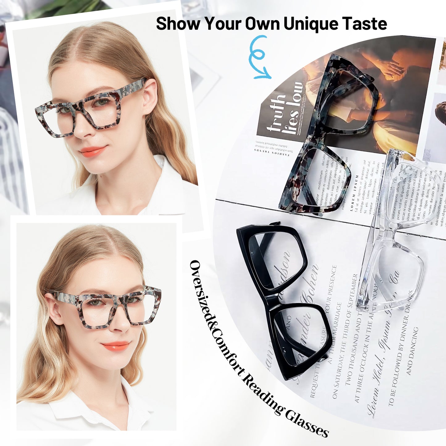OCCI CHIARI Big Square Reading Glasses Women Comfortable Readers OC5254