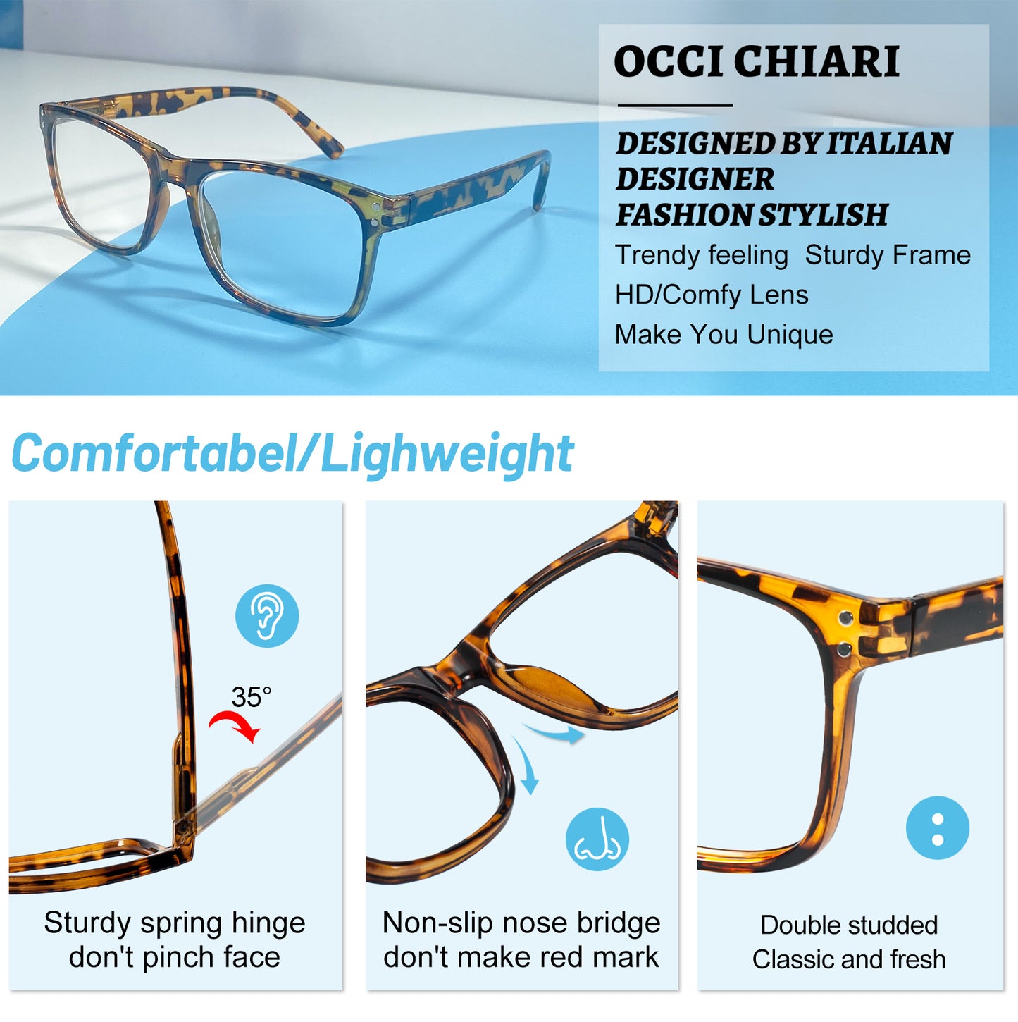 OCCI CHIARI Reading Glasses Men Fashion Rectangle Readers OC5226
