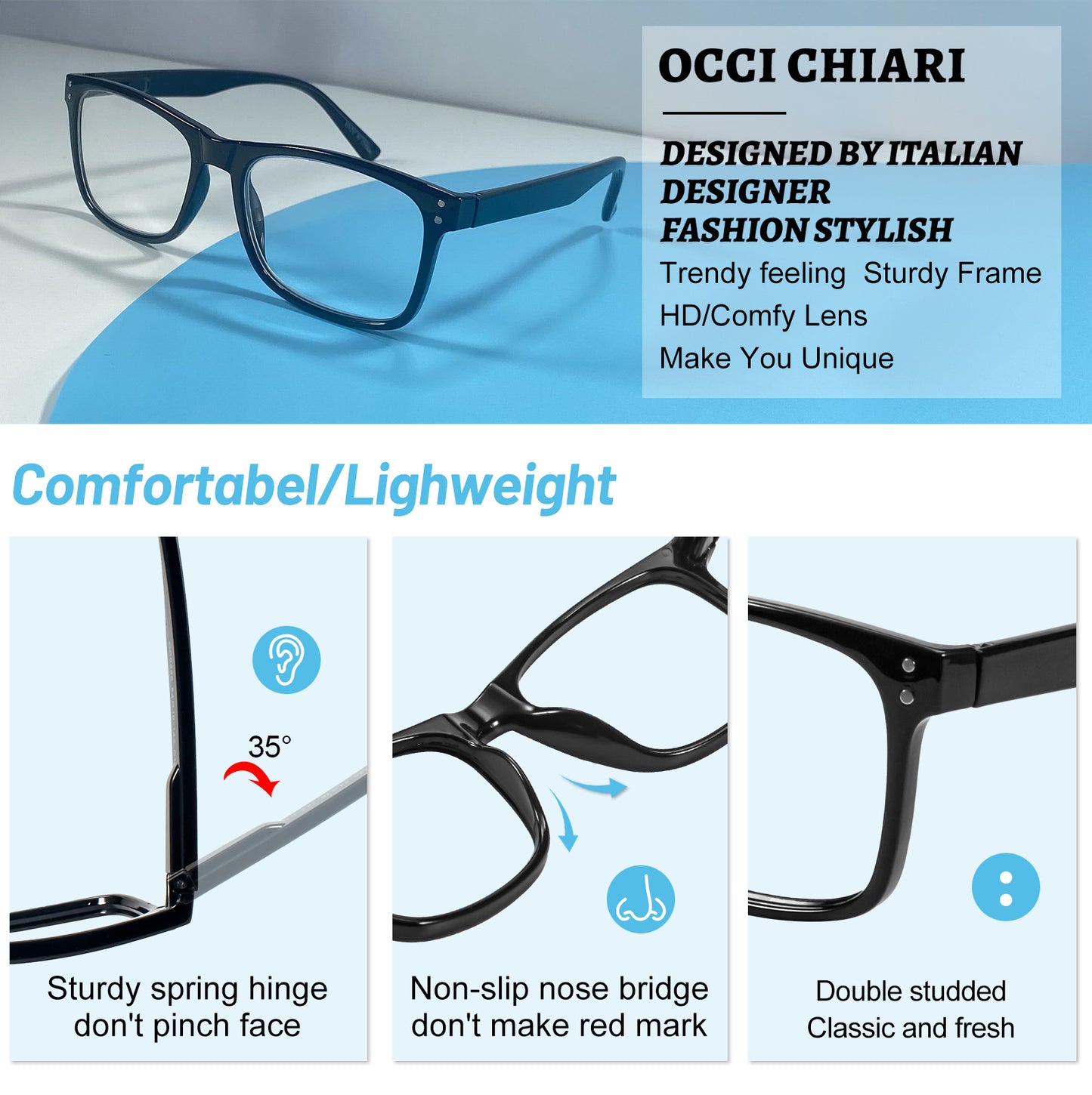 OCCI CHIARI Reading Glasses Men Fashion Rectangle Readers OC5226