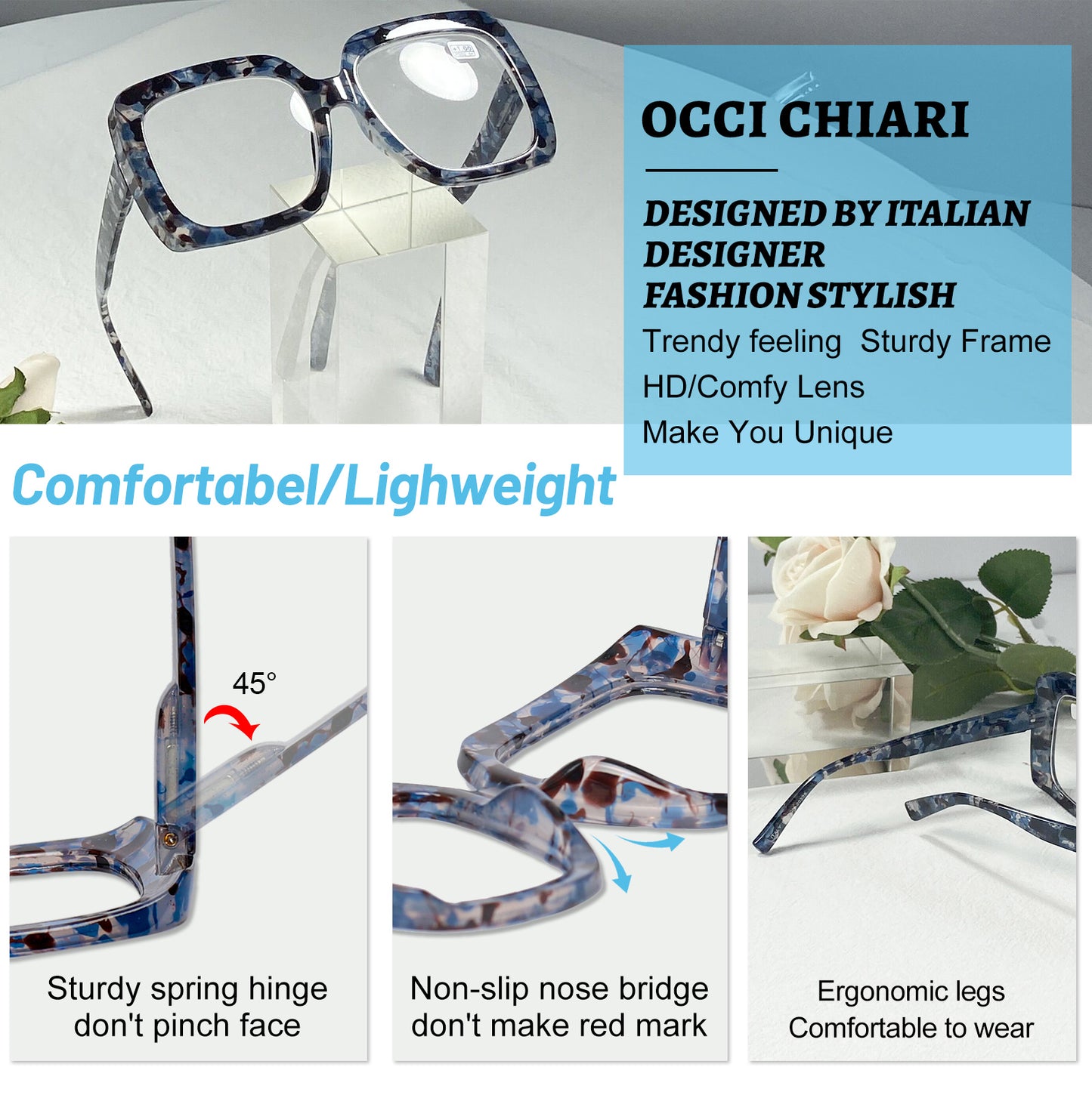 OCCI CHIARI Reading Glasses For Women Oversized Reader OC5113