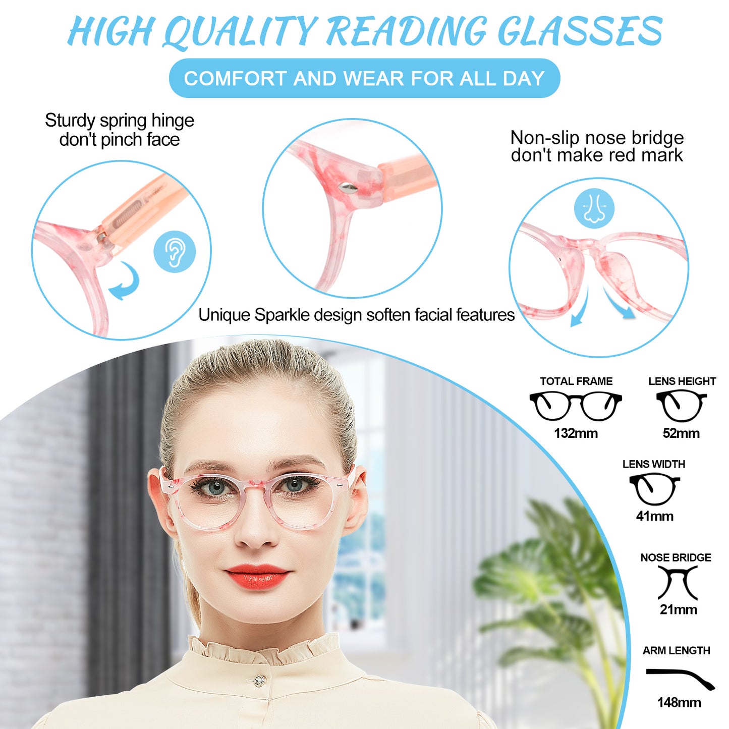 Computer Reading Glasses Blue Light Blocking Round Reader For Women ABL5006