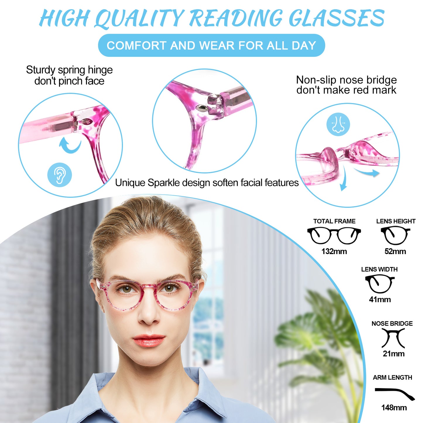 Computer Reading Glasses Blue Light Blocking Round Reader For Women ABL5006