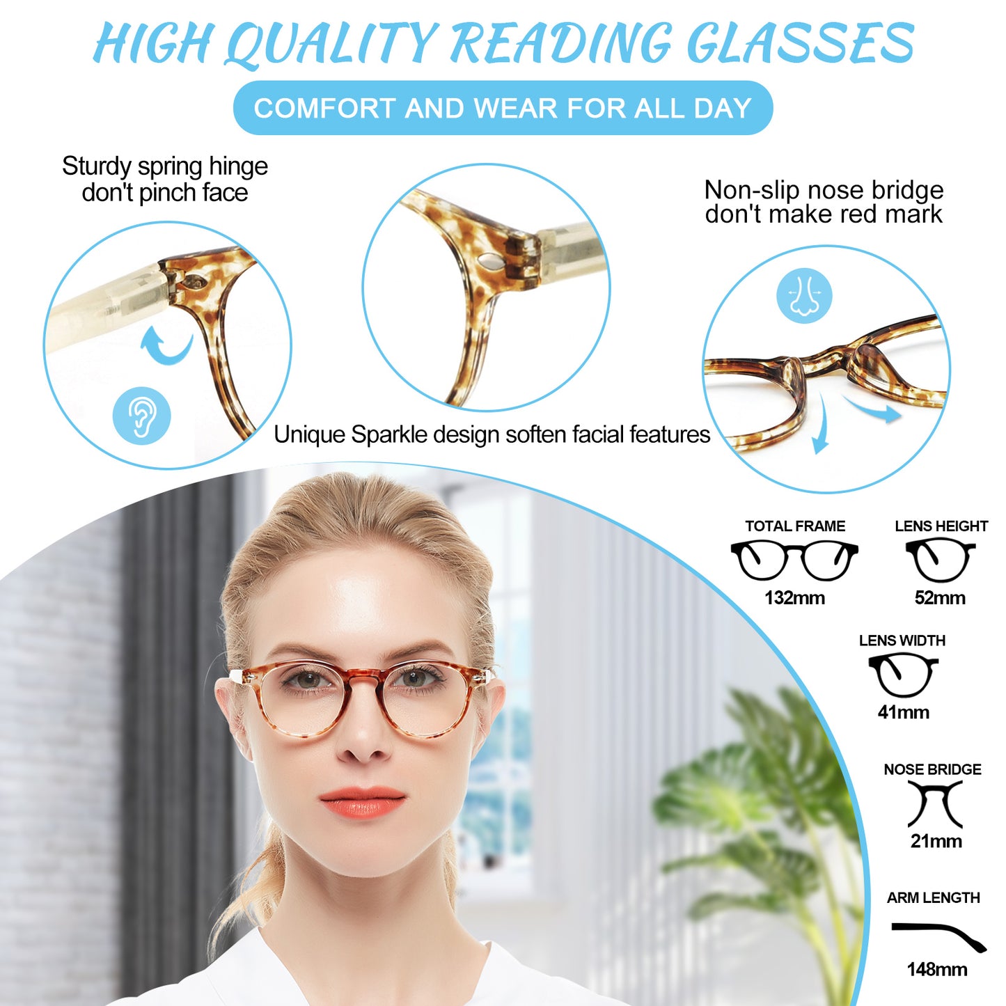 Computer Reading Glasses Blue Light Blocking Round Reader For Women ABL5006