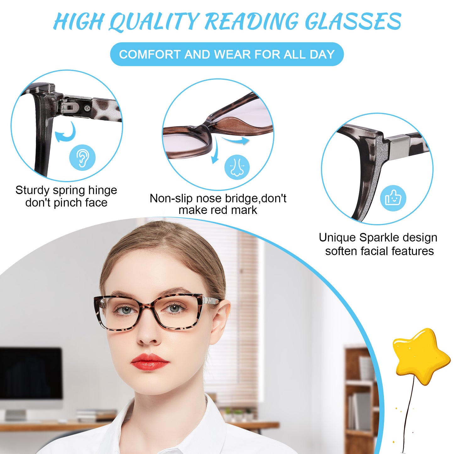 OCCI CHIARI Progressive Bifocal Reading Glasses for Women Transition Multifocal Readers Blue Blocker OC5117JJ