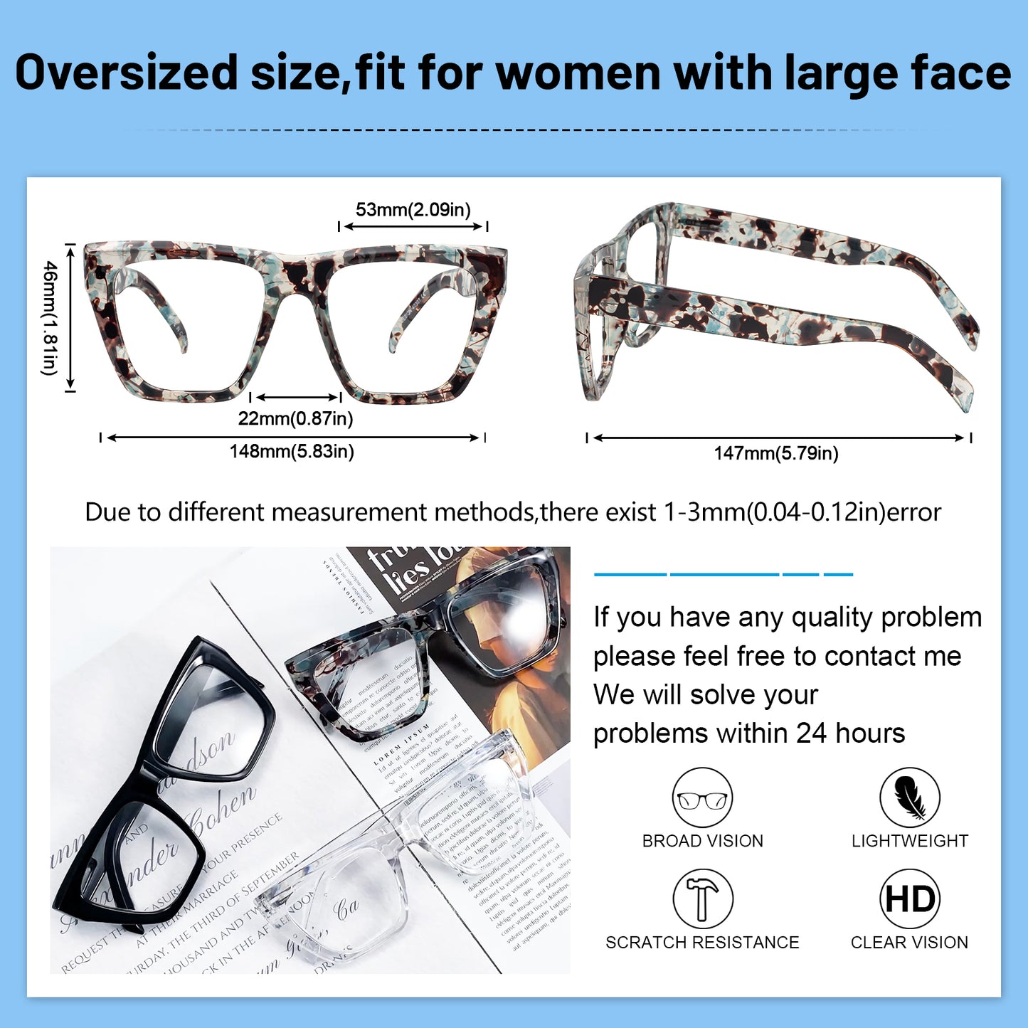 OCCI CHIARI Big Square Reading Glasses Women Comfortable Readers OC5254