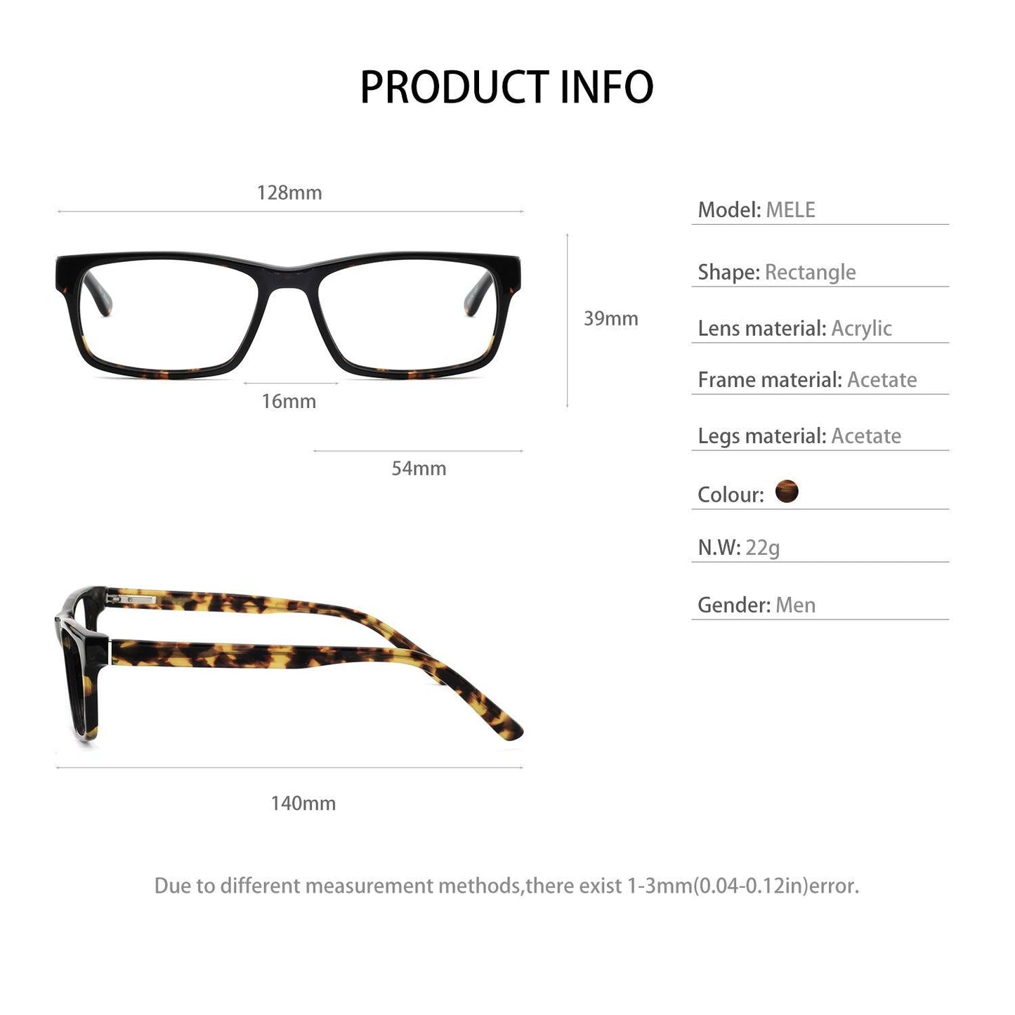 Men Fashion Black Rectangle Eyewear Frame With Prescription Clear Lens - Occichiari