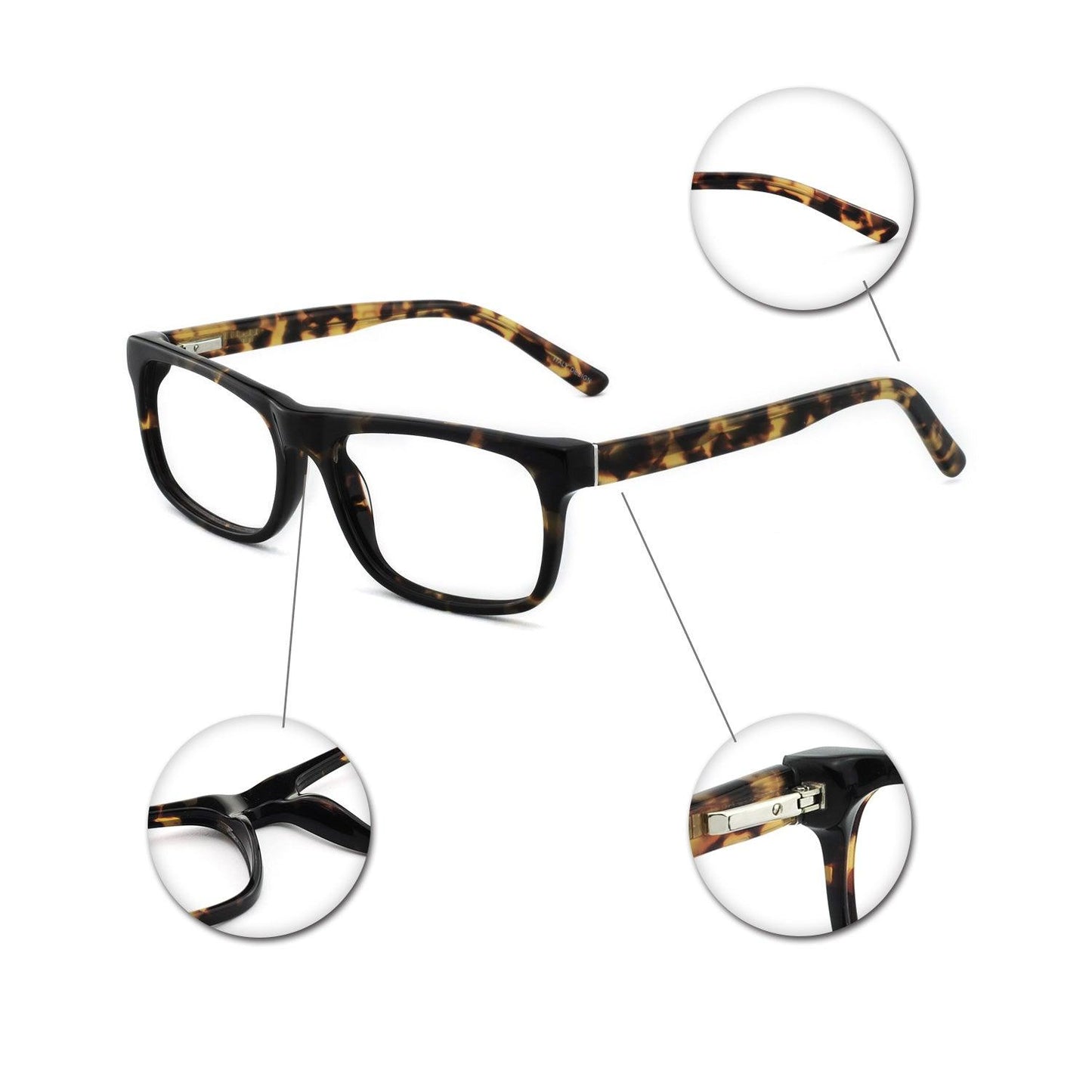 Men Fashion Black Rectangle Eyewear Frame With Prescription Clear Lens - Occichiari