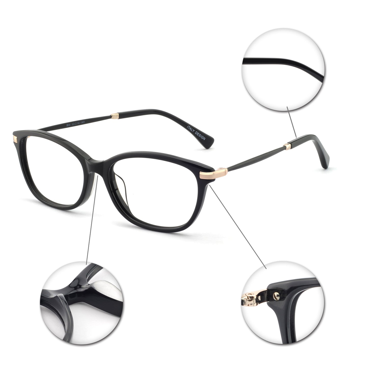 Women Fashion Rectangle Acetate Optical Frame Red Black Purple BAI