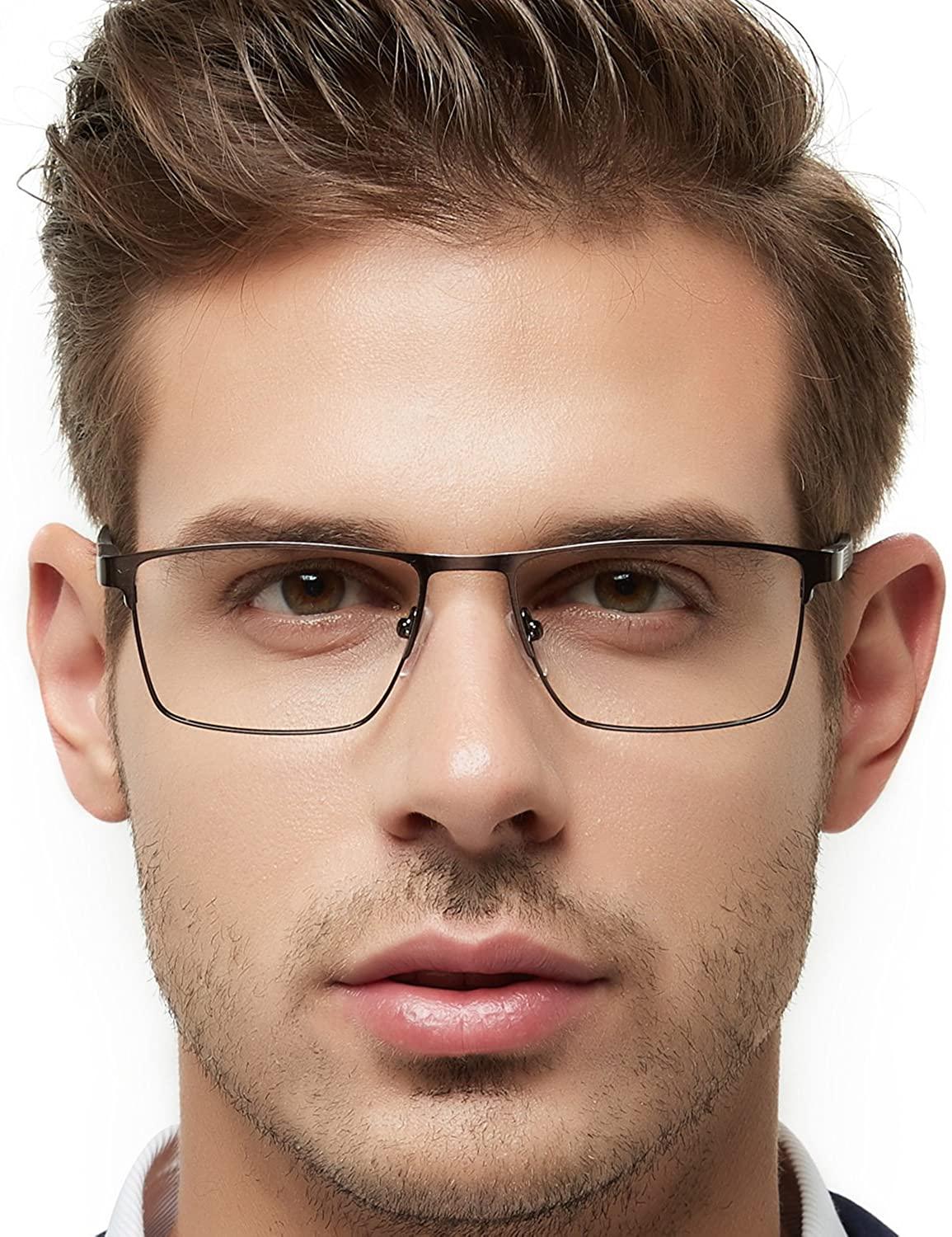 OCCI CHIARI Mens Rectangle Full-Rim Metal Black Prescription Clear Optical Glasses - Occichiari