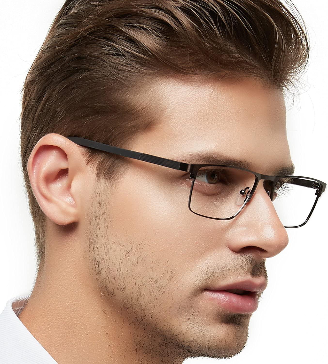 OCCI CHIARI Mens Rectangle Full-Rim Metal Black Prescription Clear Optical Glasses - Occichiari