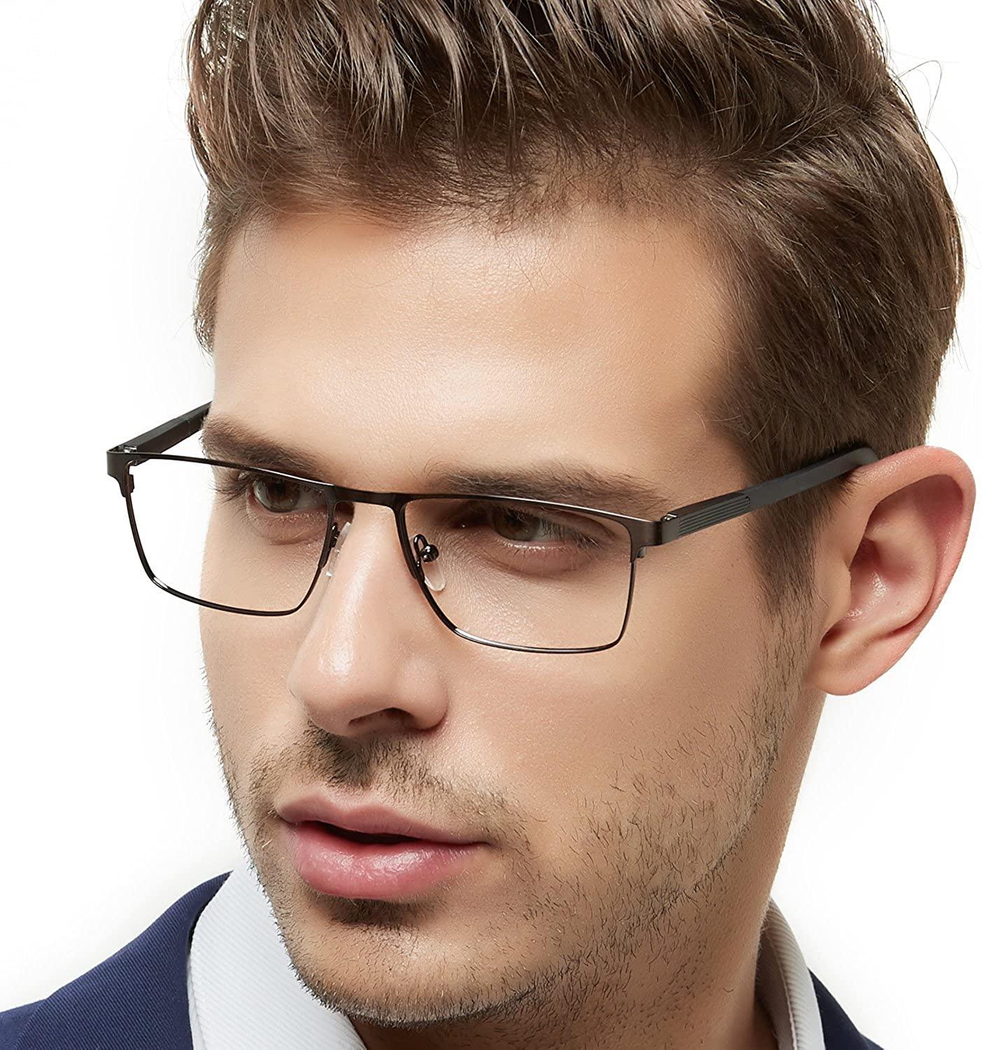 OCCI CHIARI Mens Rectangle Full-Rim Metal Black Prescription Clear Optical Glasses - Occichiari