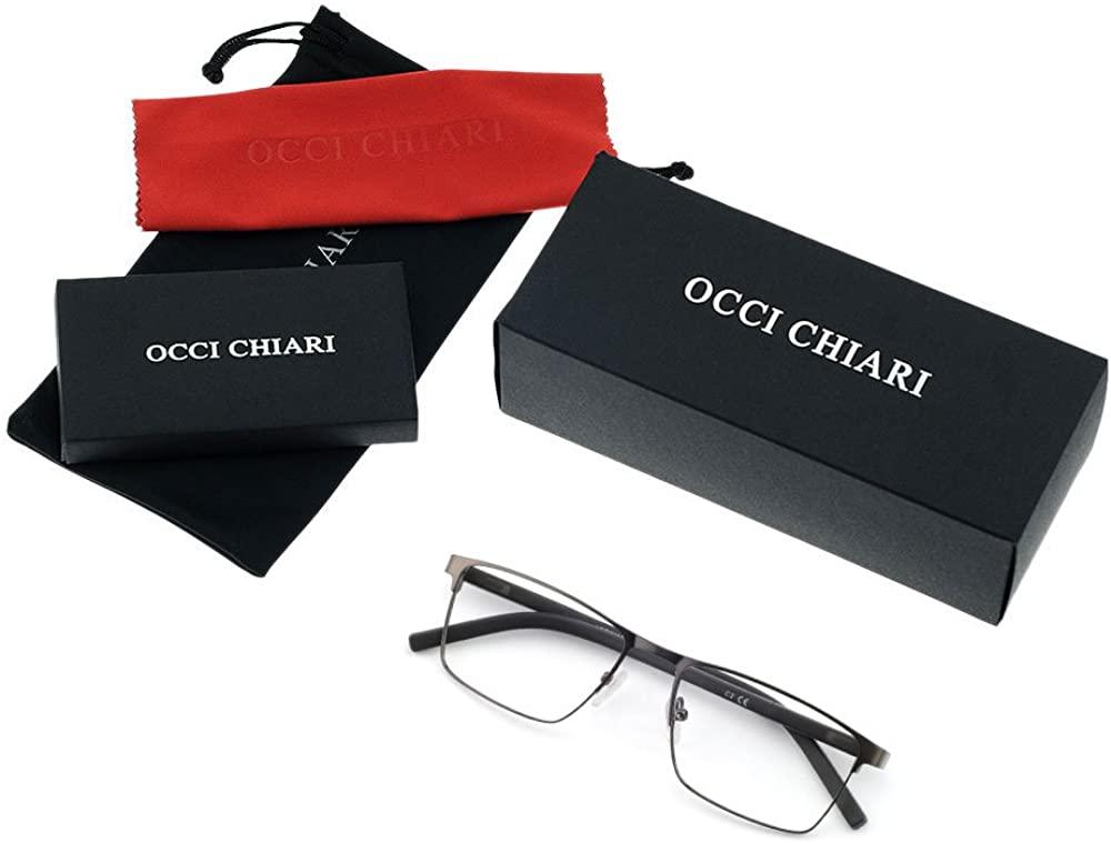 OCCI CHIARI Mens Rectangle Full-Rim Metal Black Prescription Clear Optical Glasses - Occichiari