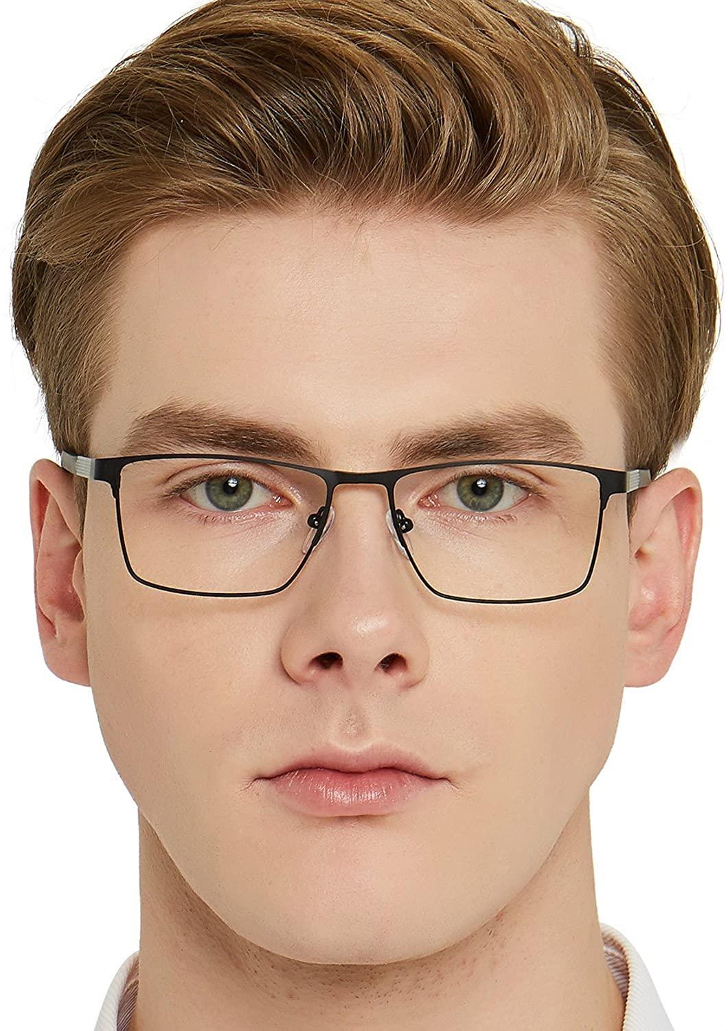 OCCI CHIARI Mens Rectangle Full-Rim Metal Black Prescription Clear Optical Glasses - Occichiari