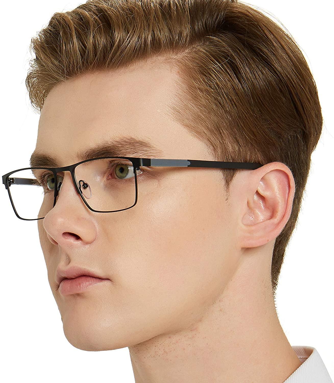 OCCI CHIARI Mens Rectangle Full-Rim Metal Black Prescription Clear Optical Glasses - Occichiari
