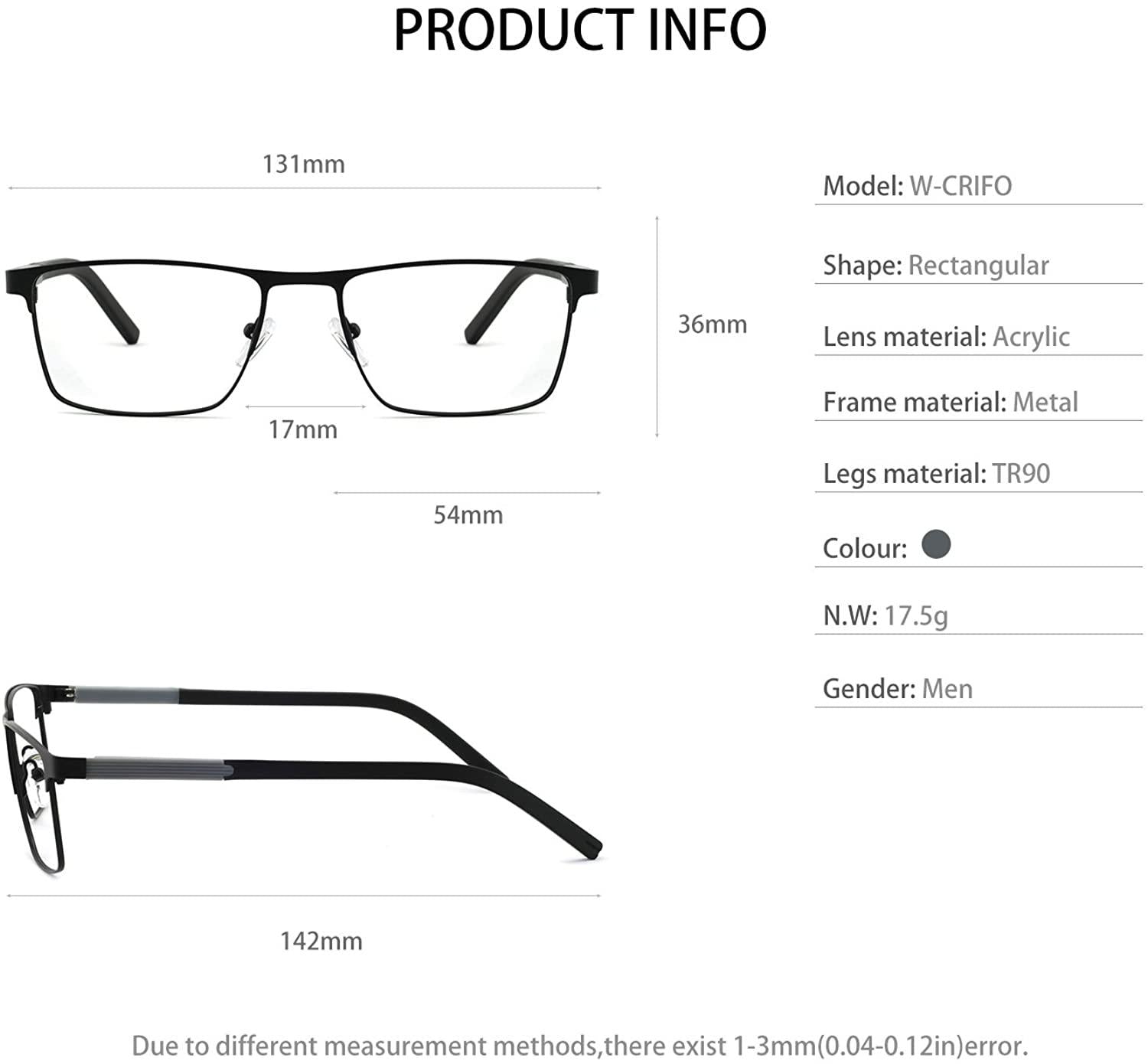 OCCI CHIARI Mens Rectangle Full-Rim Metal Black Prescription Clear Optical Glasses - Occichiari